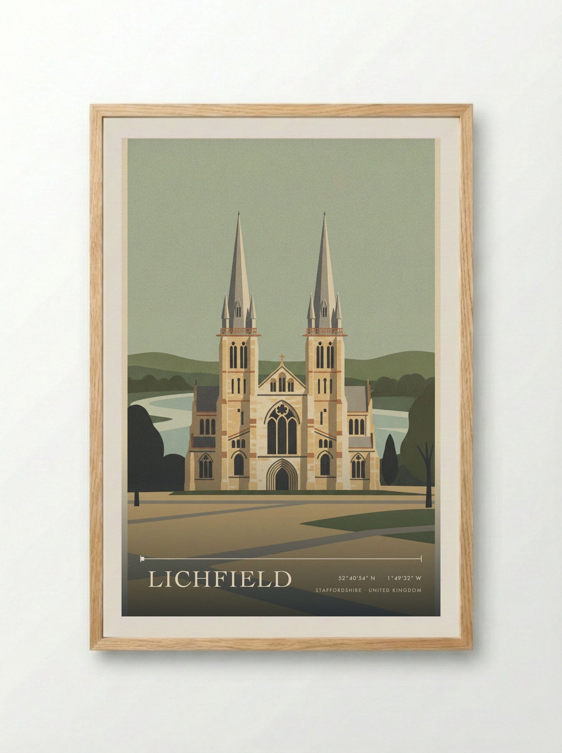 Lichfield Staffordshire United Kingdom Travel Poster - Framed Print Wood