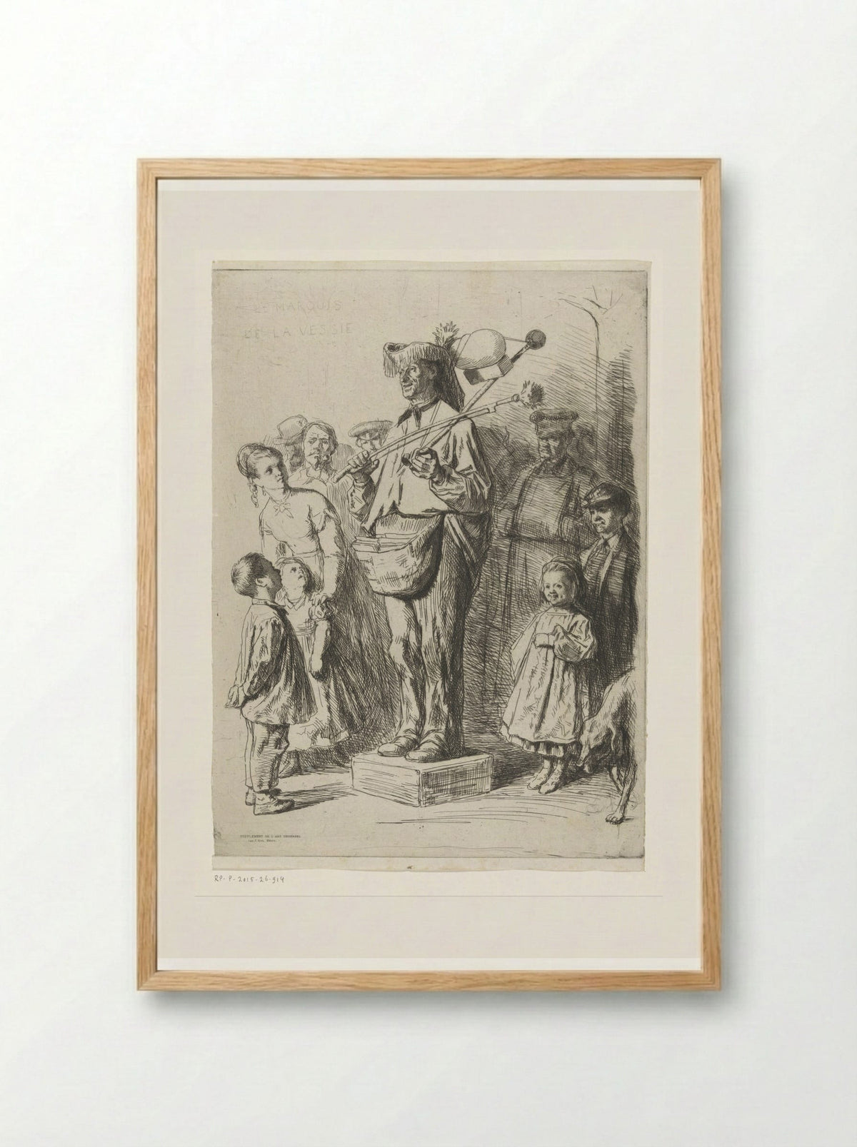 Liedjeszanger omringd door kinderen en volwassenen - Léopold Flameng - Framed Print Wood