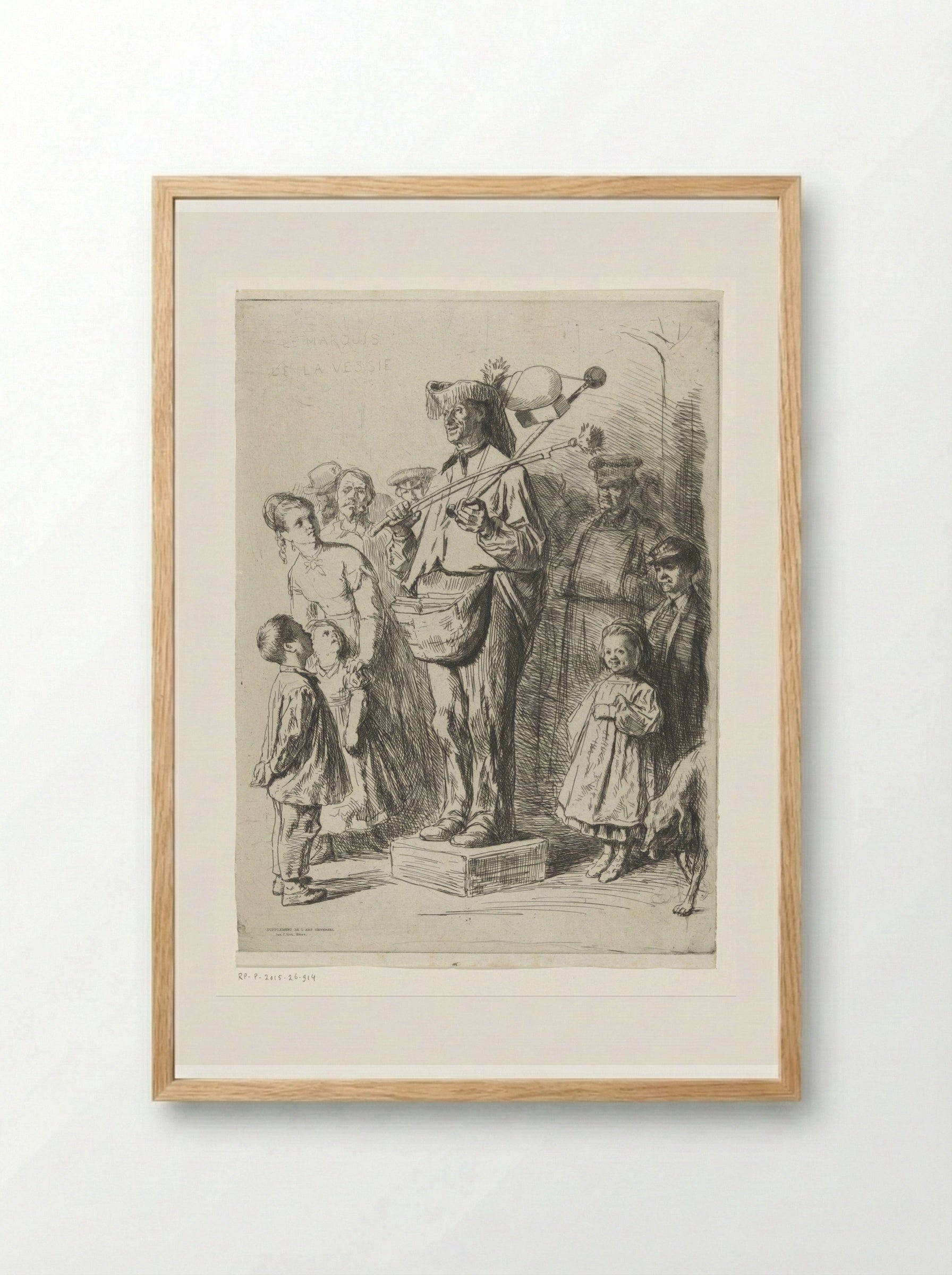 Liedjeszanger omringd door kinderen en volwassenen - Léopold Flameng - Framed Print Wood