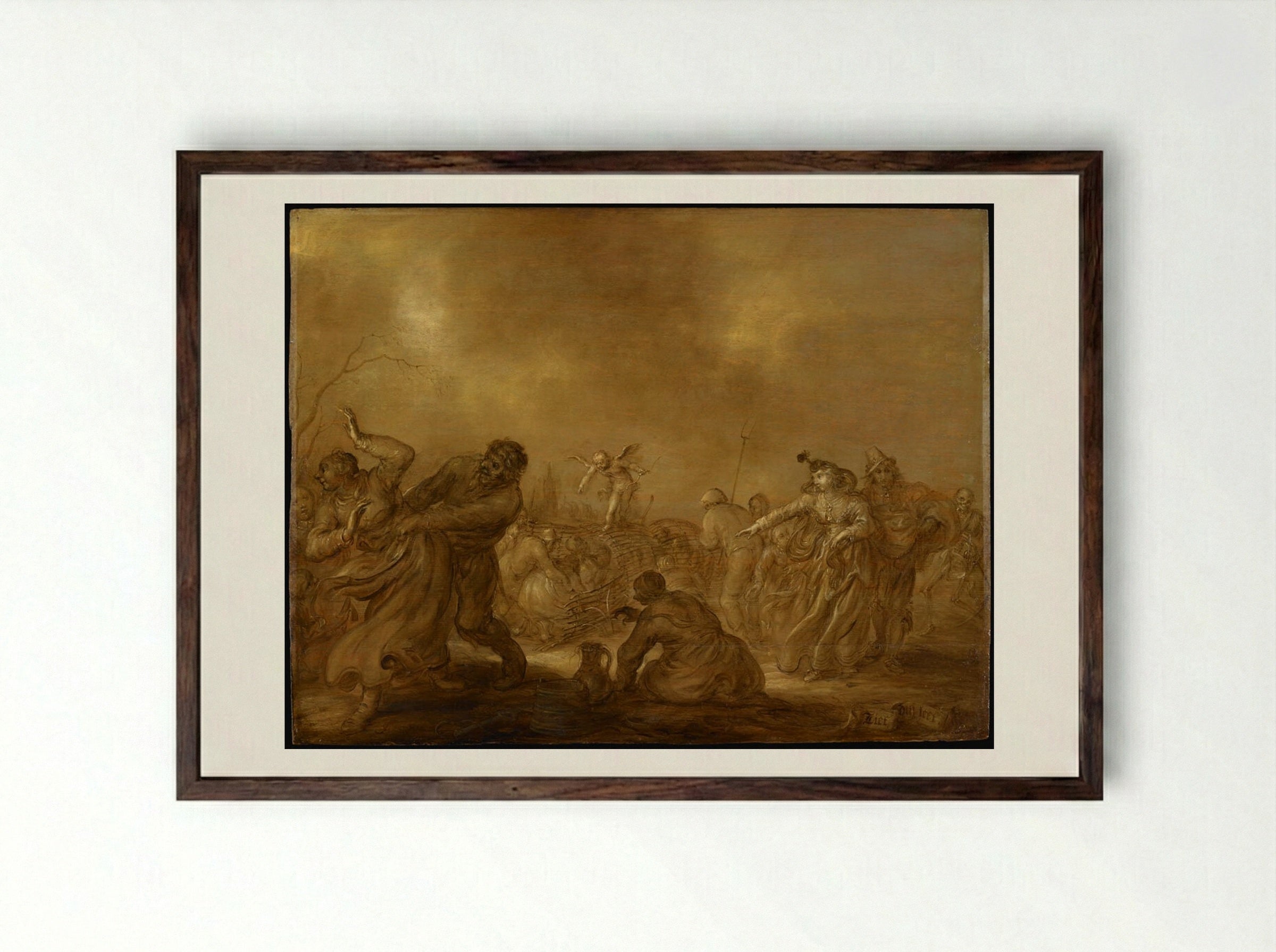 Lief om Leet (Love Leads to Suffering) - Adriaen van de Venne - Framed Print Dark Wood