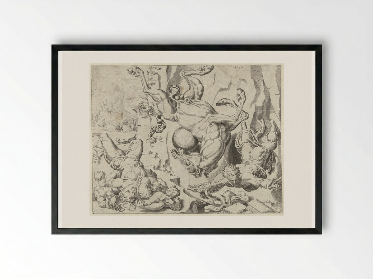 Liefde en Kennis gaan samen met de wereld ten gronde - Dirck Volckertsz. Coornhert - Framed Print Black