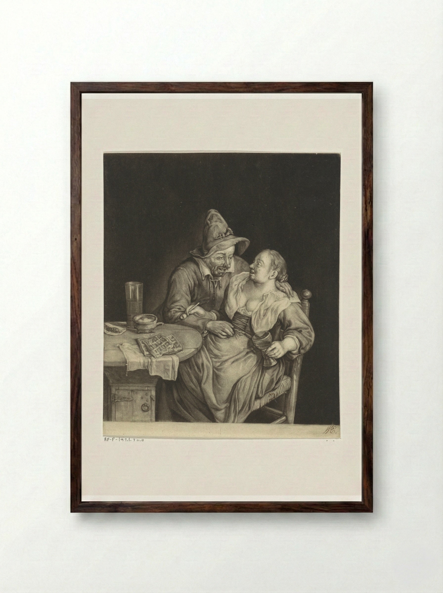 Liefdespaar (The Loving Couple) - Cornelis Dusart - Framed Print Dark Wood