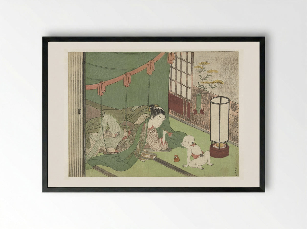 Liefdespaar en kind - Suzuki Harunobu - Framed Print Black