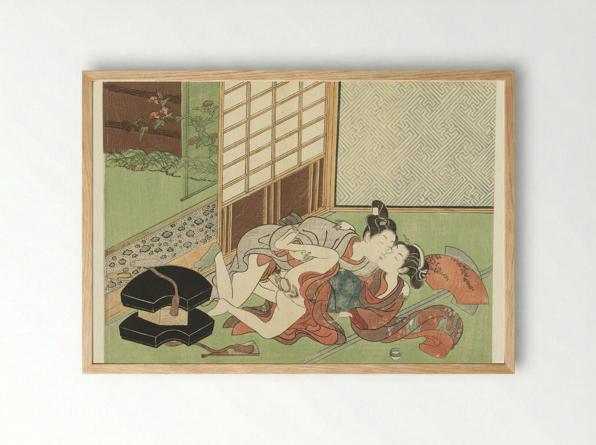 Liefdespaar op tatamimatten - Suzuki Harunobu - Framed Print Wood