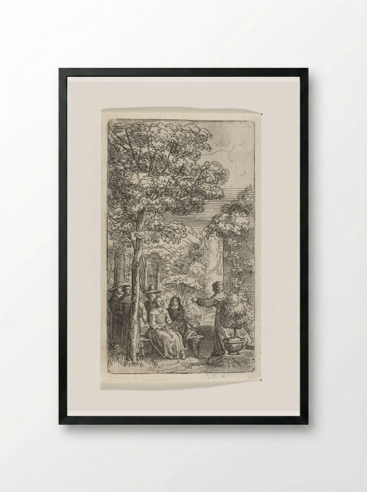 Liefdespaar zittend in een tuin - Samuel van Hoogstraten - Framed Print Black