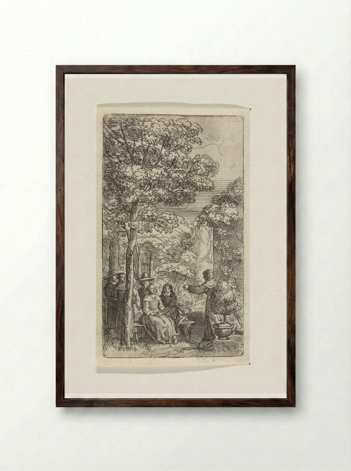 Liefdespaar zittend in een tuin - Samuel van Hoogstraten - Framed Print Dark Wood