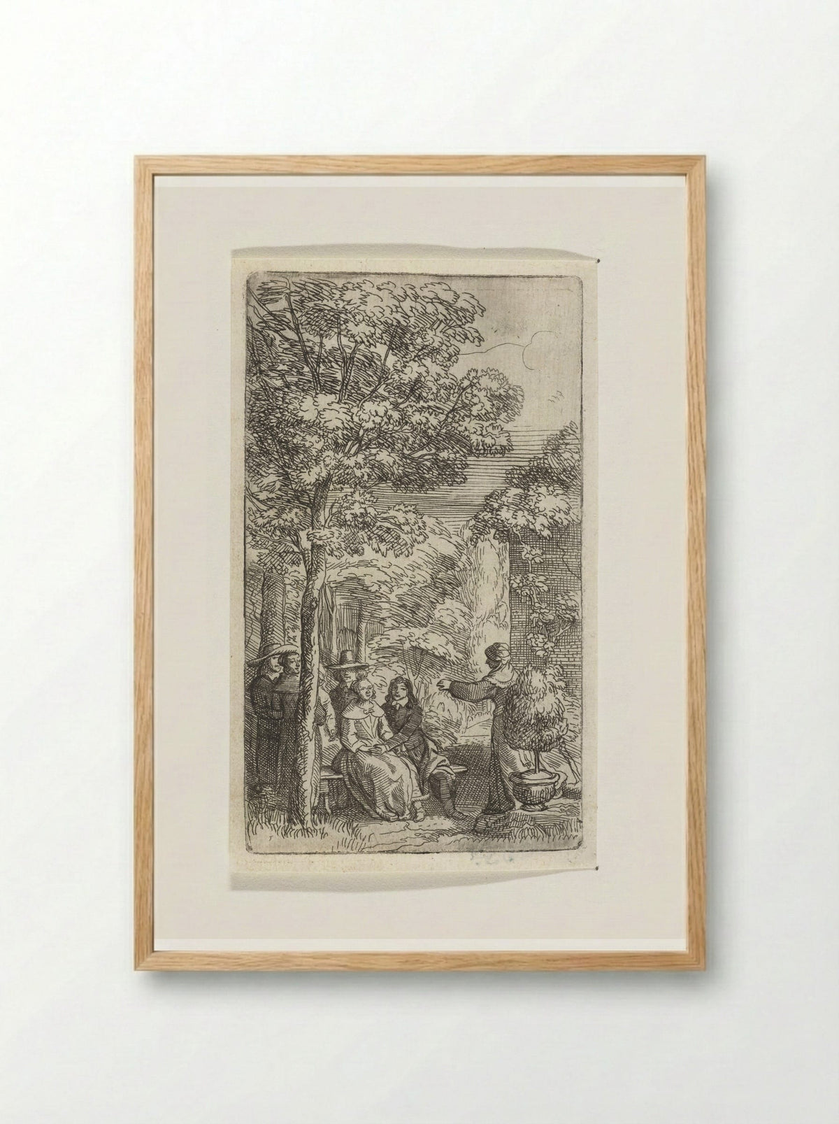 Liefdespaar zittend in een tuin - Samuel van Hoogstraten - Framed Print Wood