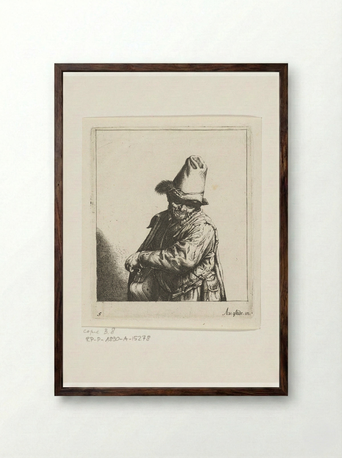Lierdraaier (Hurdy-Gurdy Player) - Abraham Bloteling - Framed Print Dark Wood