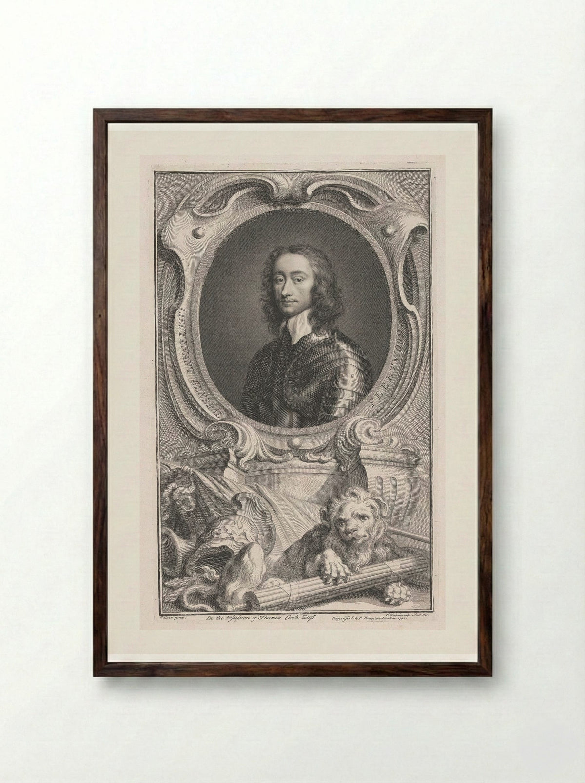 Lieutenant General Charles Fleetwood - Jacobus Houbraken - Framed Print Dark Wood
