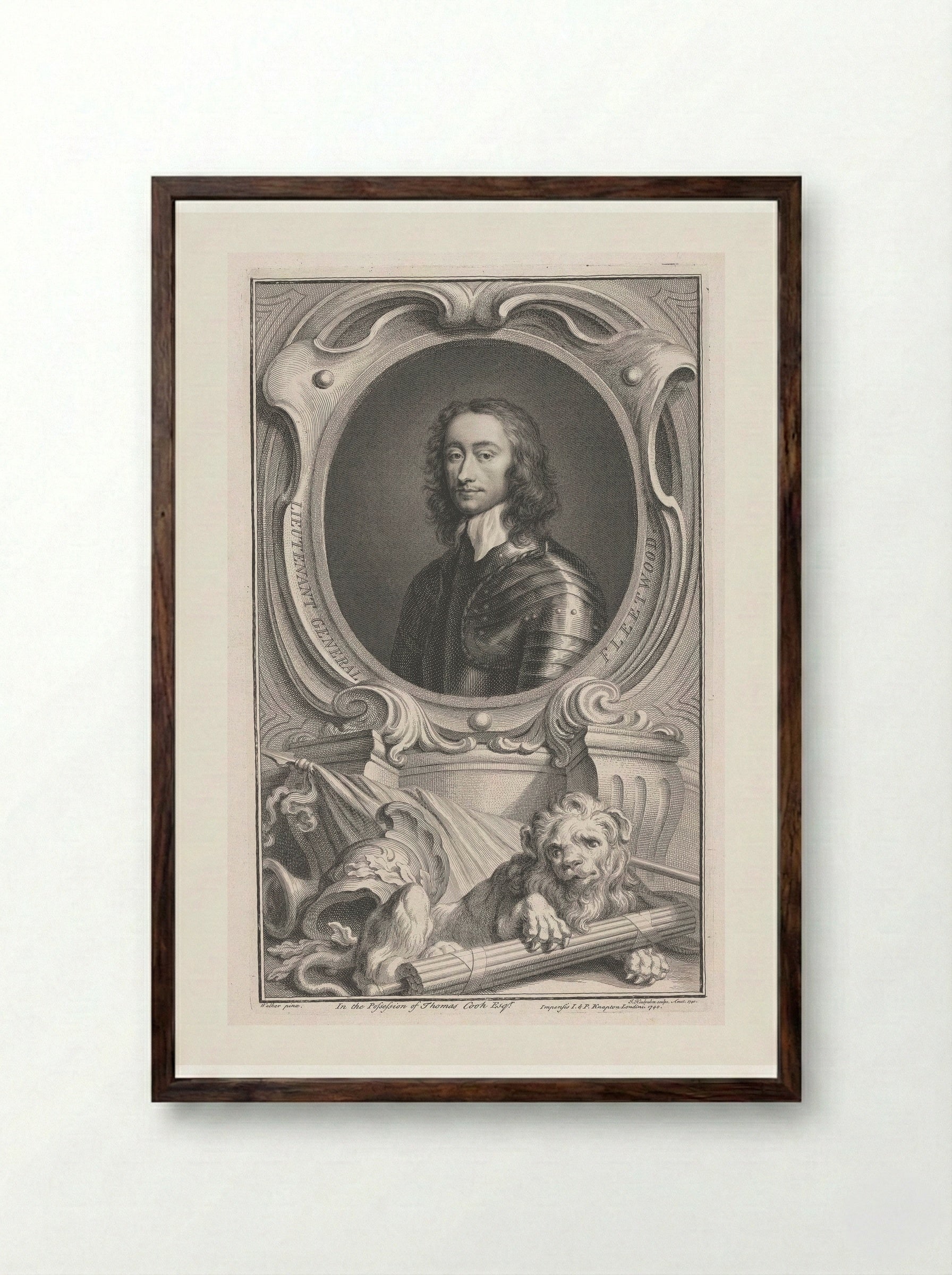 Lieutenant General Charles Fleetwood - Jacobus Houbraken - Framed Print Dark Wood