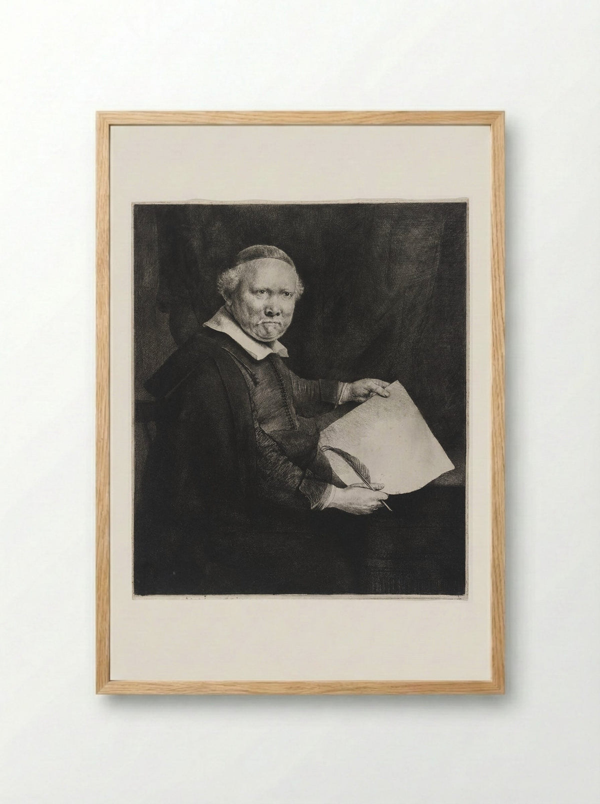 Lieven Willemsz. van Coppenol, Writing Master: The Larger Plate - Rembrandt Harmensz. van Rijn - Framed Print Wood