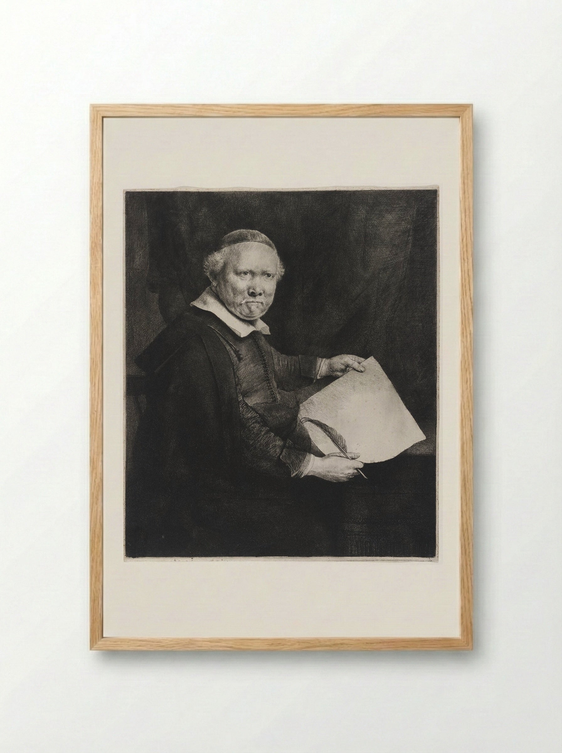 Lieven Willemsz. van Coppenol, Writing Master: The Larger Plate - Rembrandt Harmensz. van Rijn - Framed Print Wood