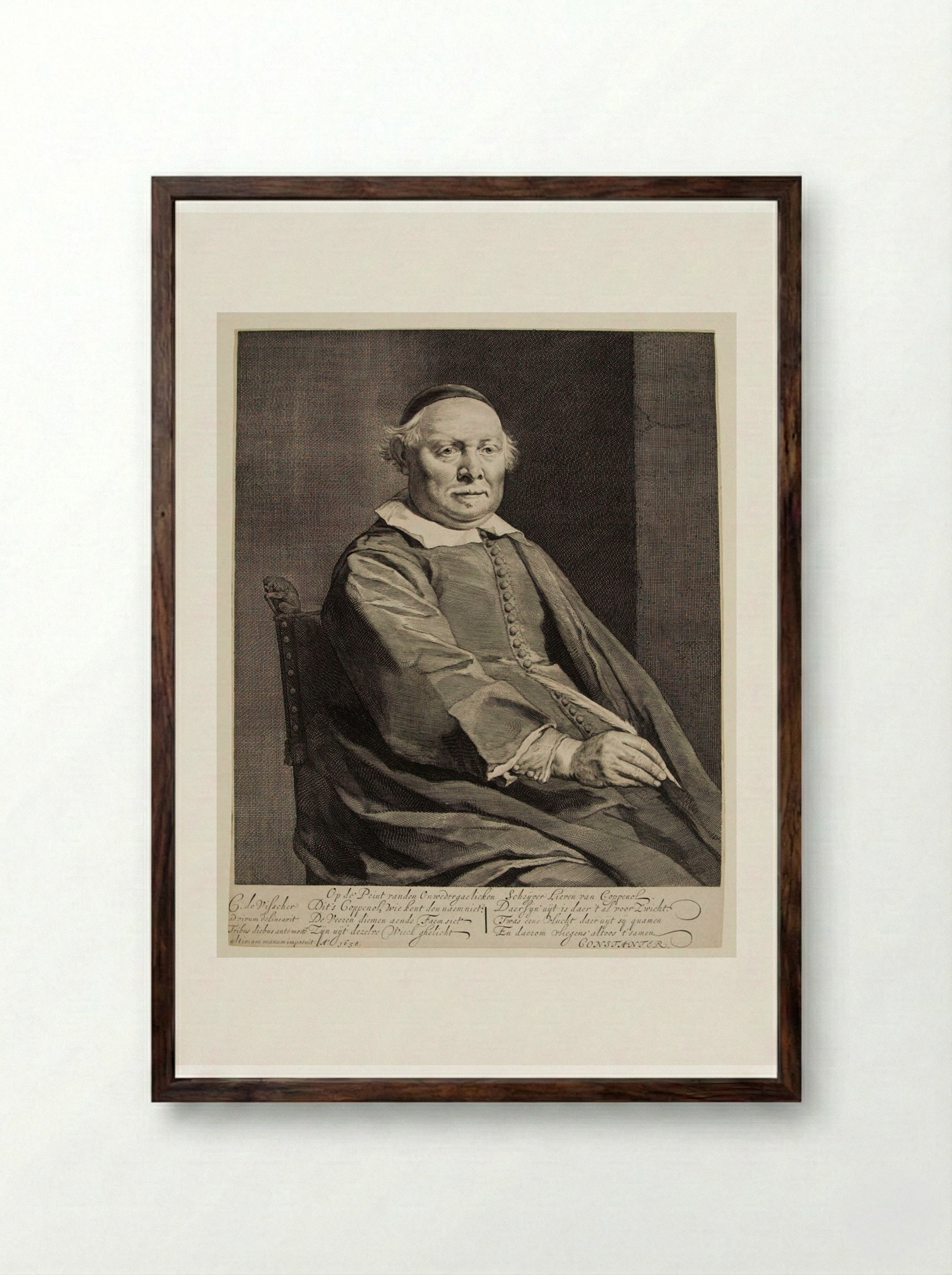 Lieven van Coppenol, Writing Master - Cornelis Visscher - Framed Print Dark Wood