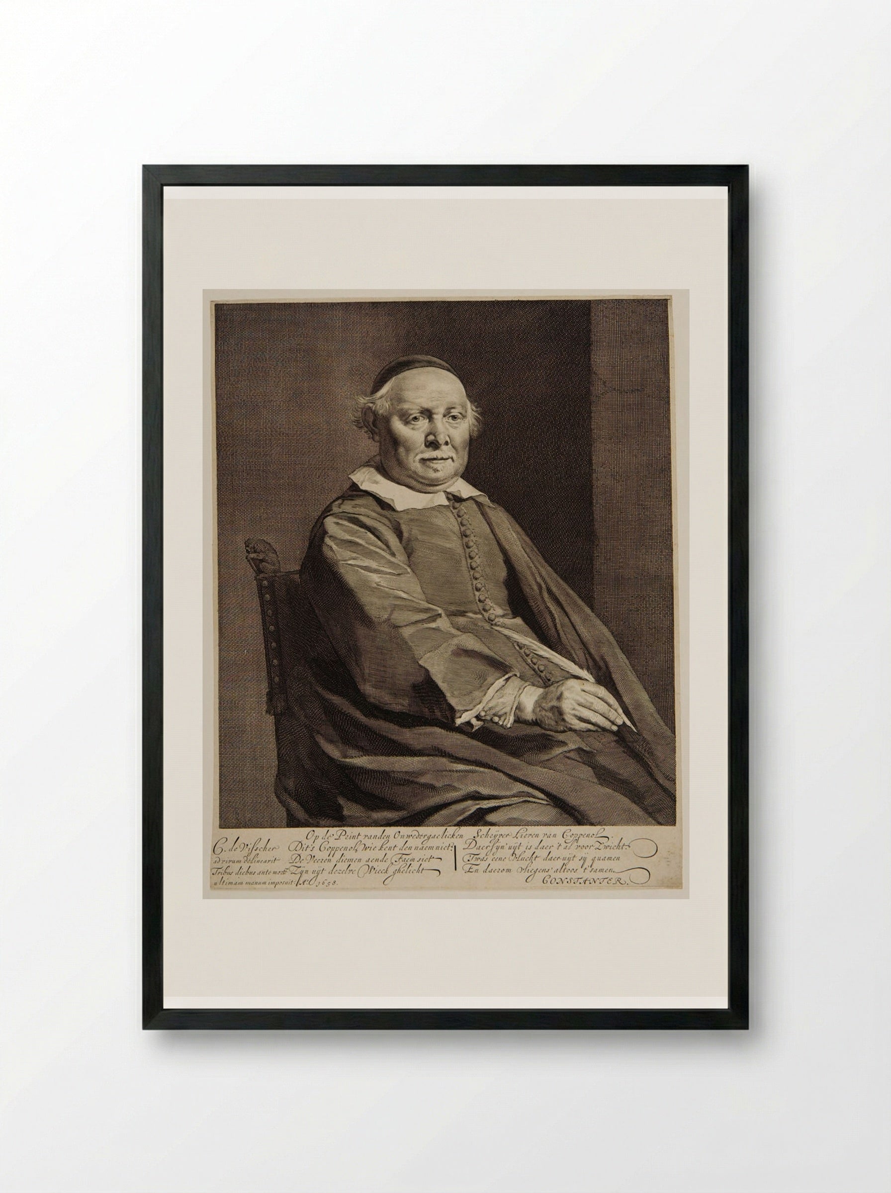Lievens van Coppenol, Writing Master - Cornelis Visscher - Framed Print Black