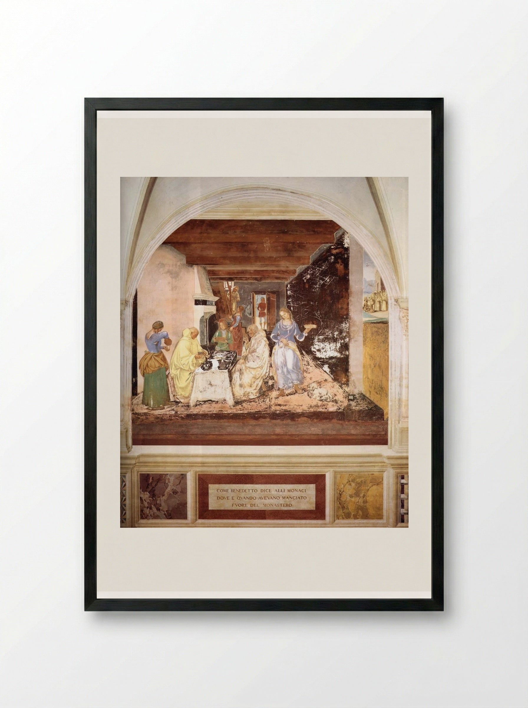 Life of St. Benedict: Benedict Tells Two Monks What They Have Eaten - Luca Signorelli - Framed Print Black
