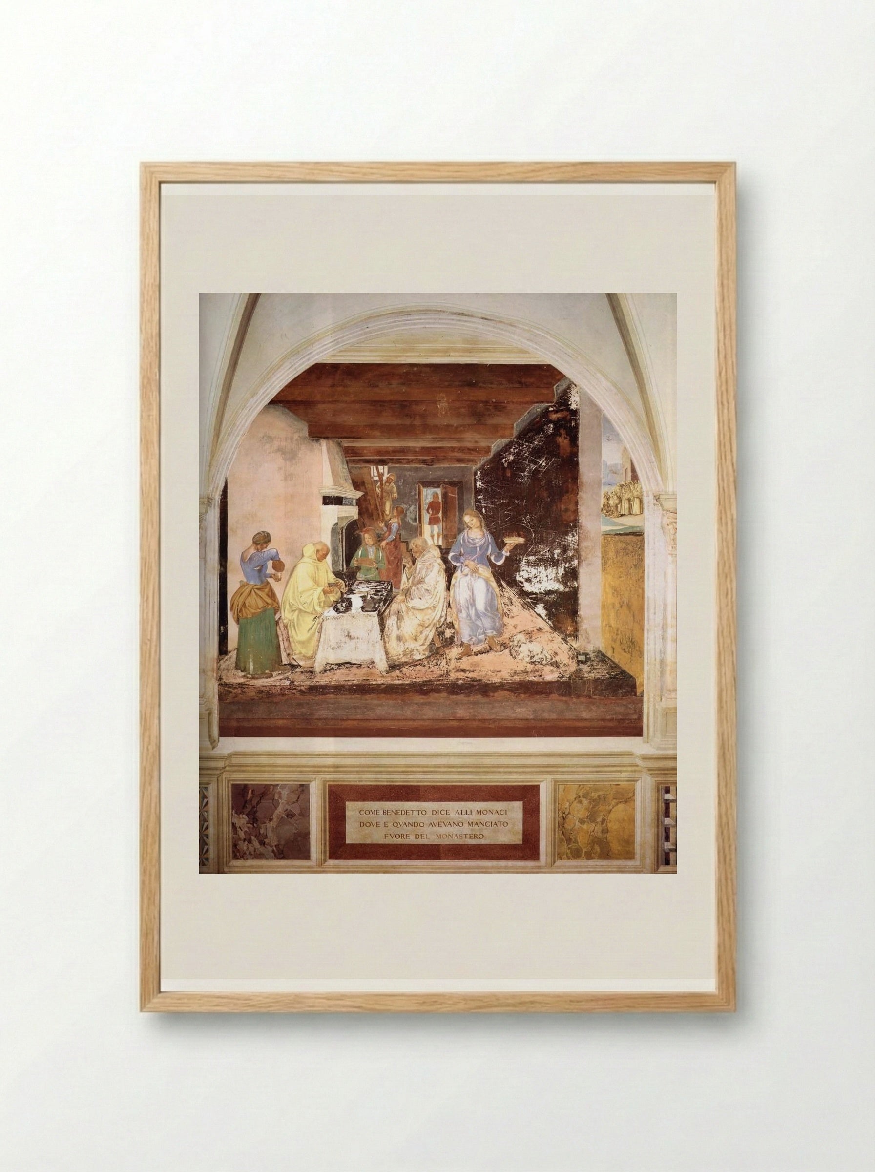 Life of St. Benedict: Benedict Tells Two Monks What They Have Eaten - Luca Signorelli - Framed Print Wood