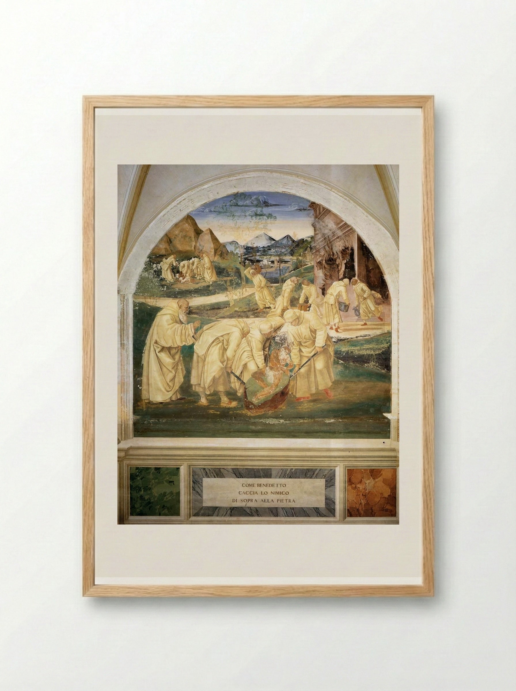 Life of St. Benedict: Benedict Drives the Devil out of a Stone - Luca Signorelli - Framed Print Wood