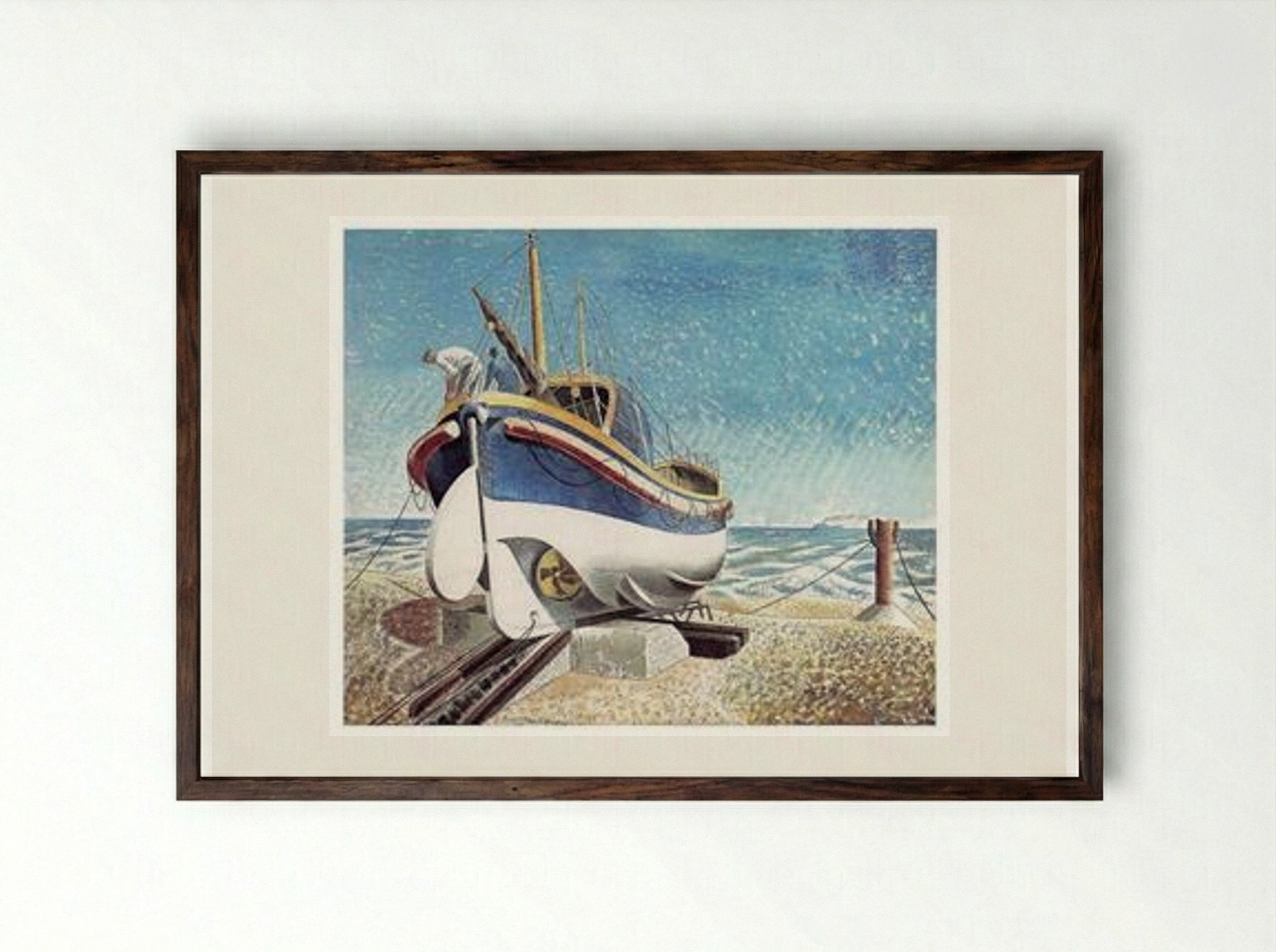 Lifeboat at Aldeburgh - Eric Ravilious - Framed Print Dark Wood