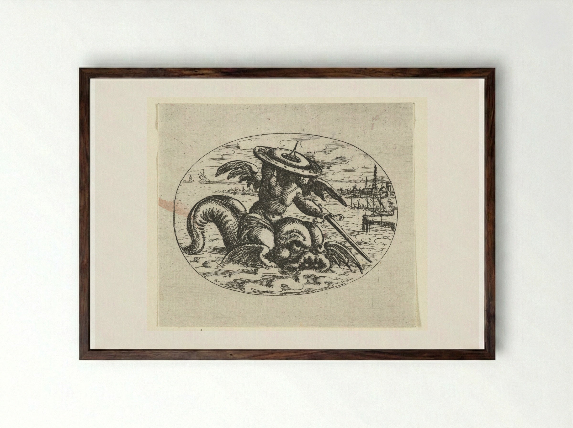 Liggend ovaal met putto - Christoph Jamnitzer - Framed Print Dark Wood
