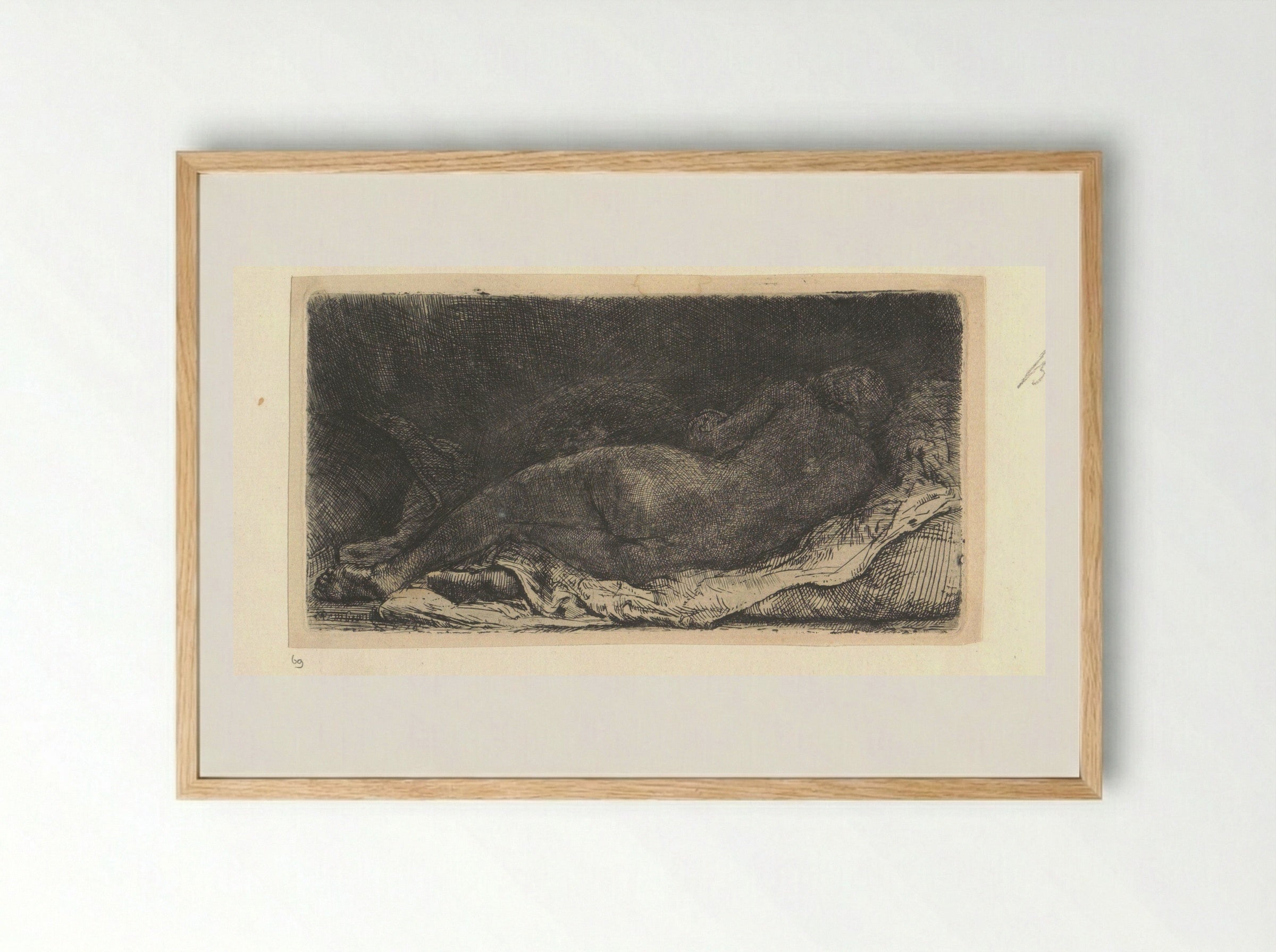 Liggend vrouwelijk naakt (Reclining Female Nude) - Henry Louis Basan - Framed Print Wood