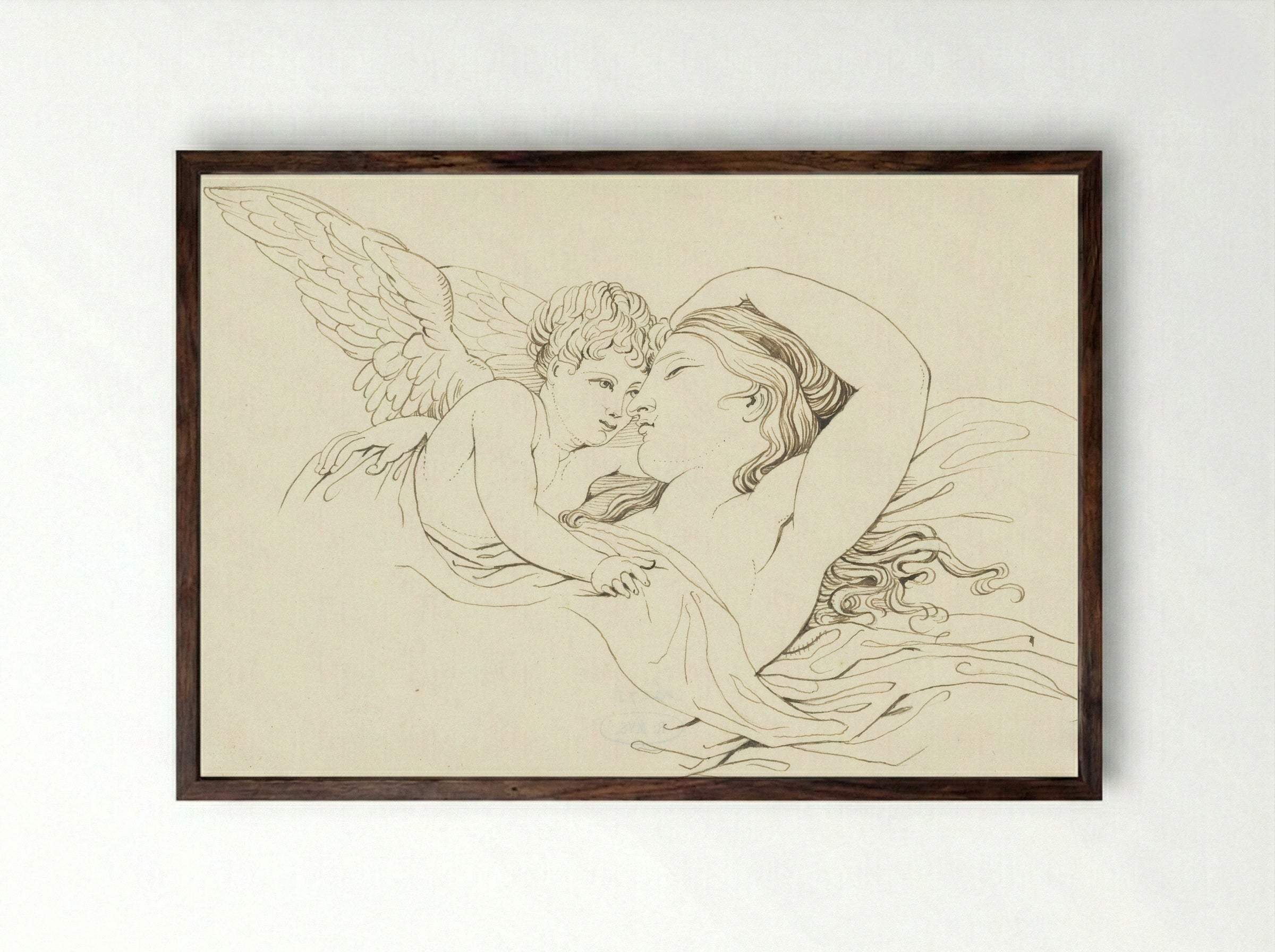 Liggende Venus met Cupido - David Pièrre Giottino Humbert de Superville - Framed Print Dark Wood