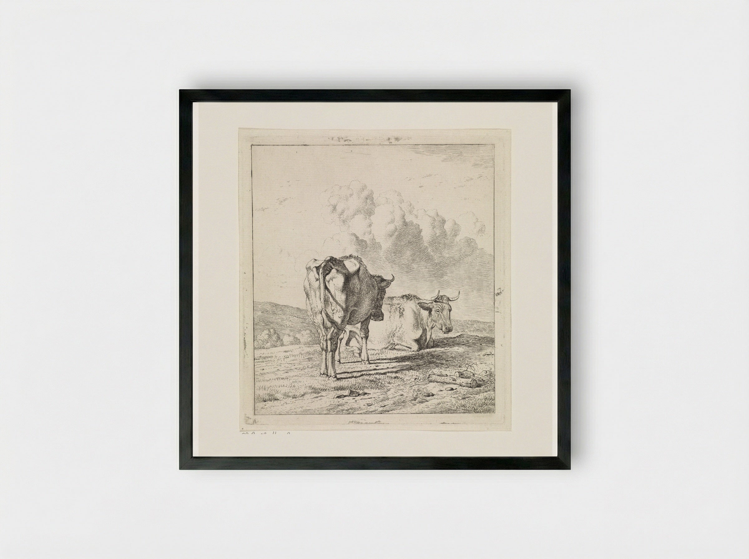 Liggende en staande koe naar rechts - Wouter Johannes van Troostwijk - Framed Print Black
