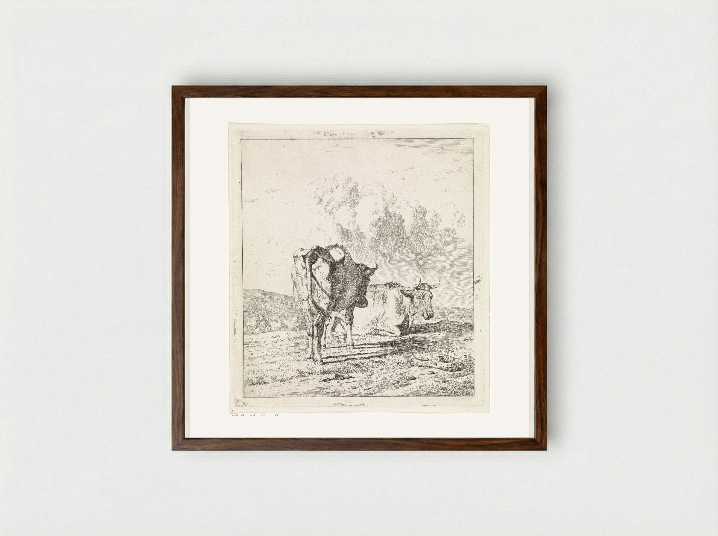 Liggende en staande koe naar rechts - Wouter Johannes van Troostwijk - Framed Print Dark Wood