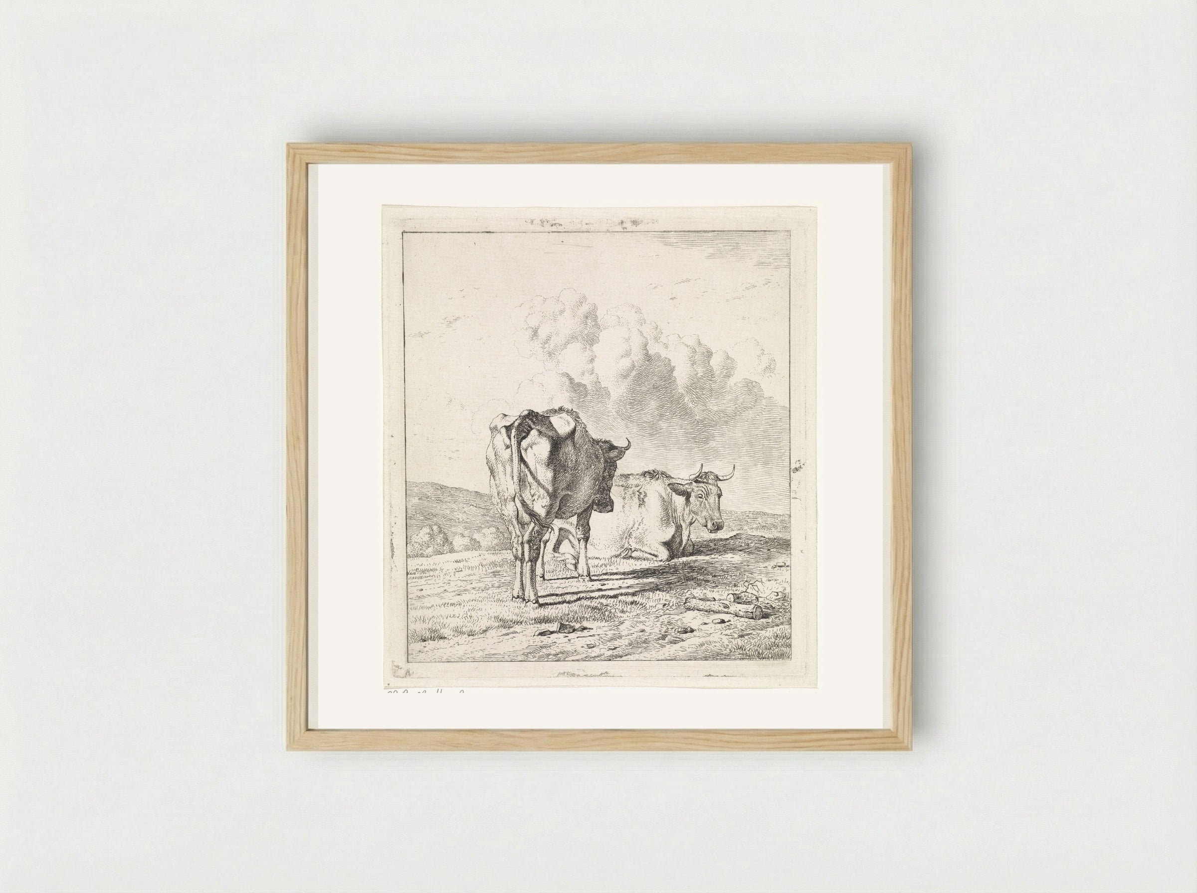 Liggende en staande koe naar rechts - Wouter Johannes van Troostwijk - Framed Print Wood