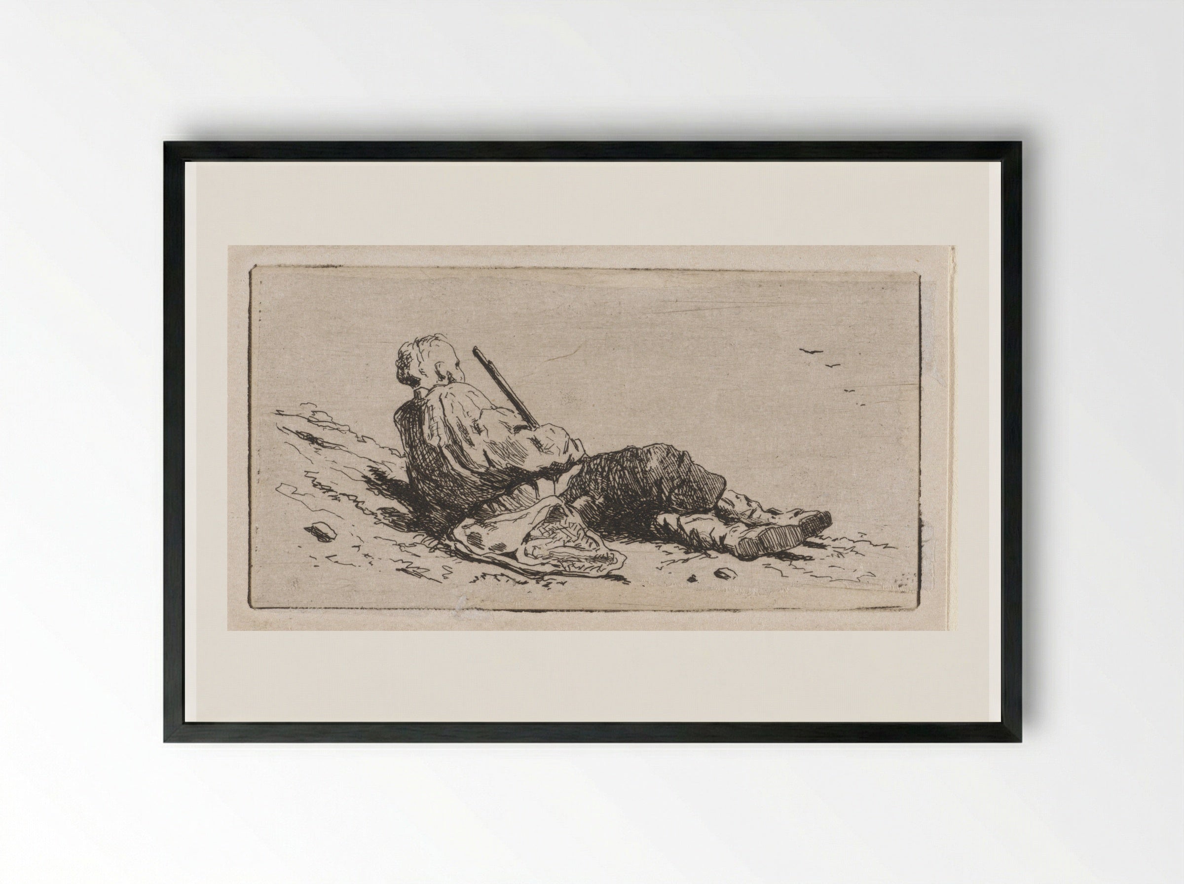 Liggende jager (Reclining Hunter) - Jan Weissenbruch - Framed Print Black