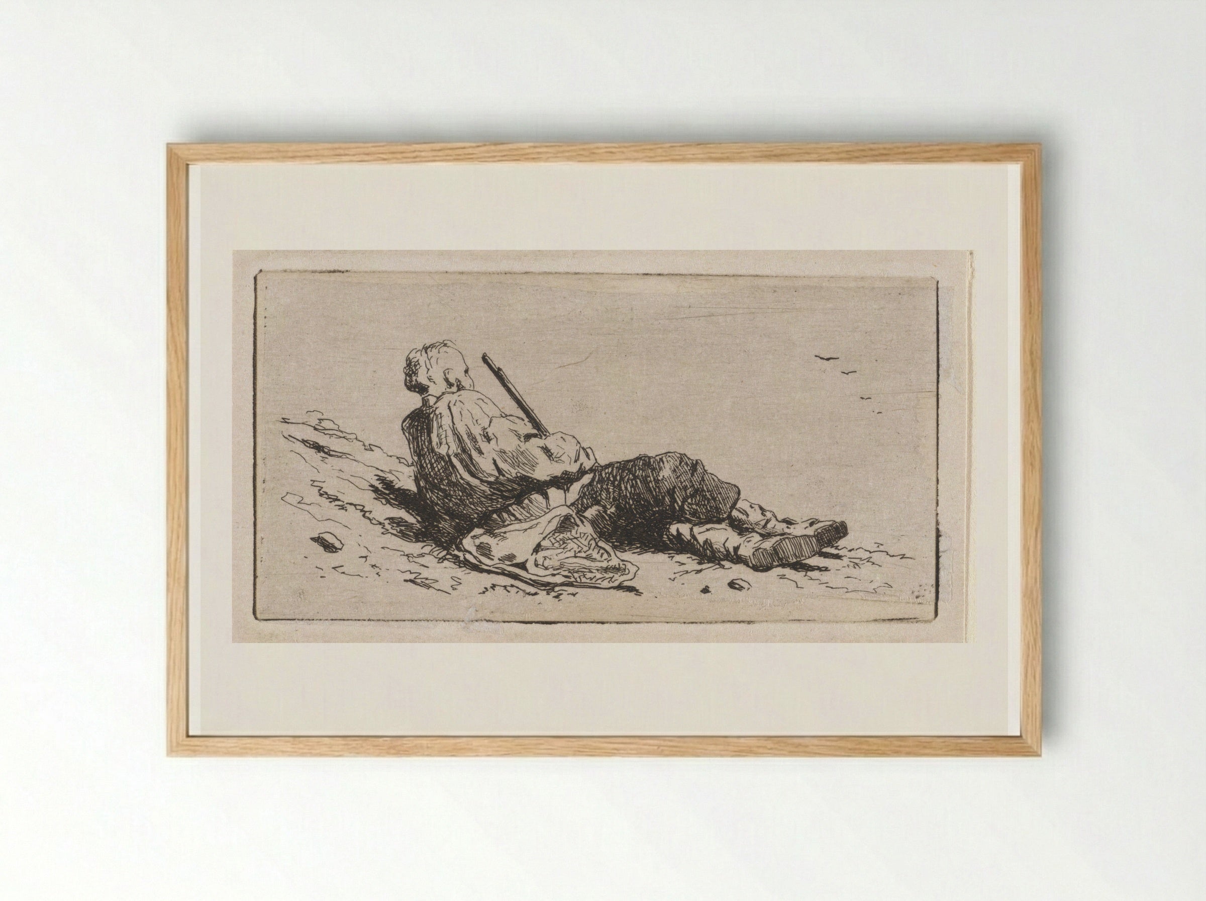 Liggende jager (Reclining Hunter) - Jan Weissenbruch - Framed Print Wood