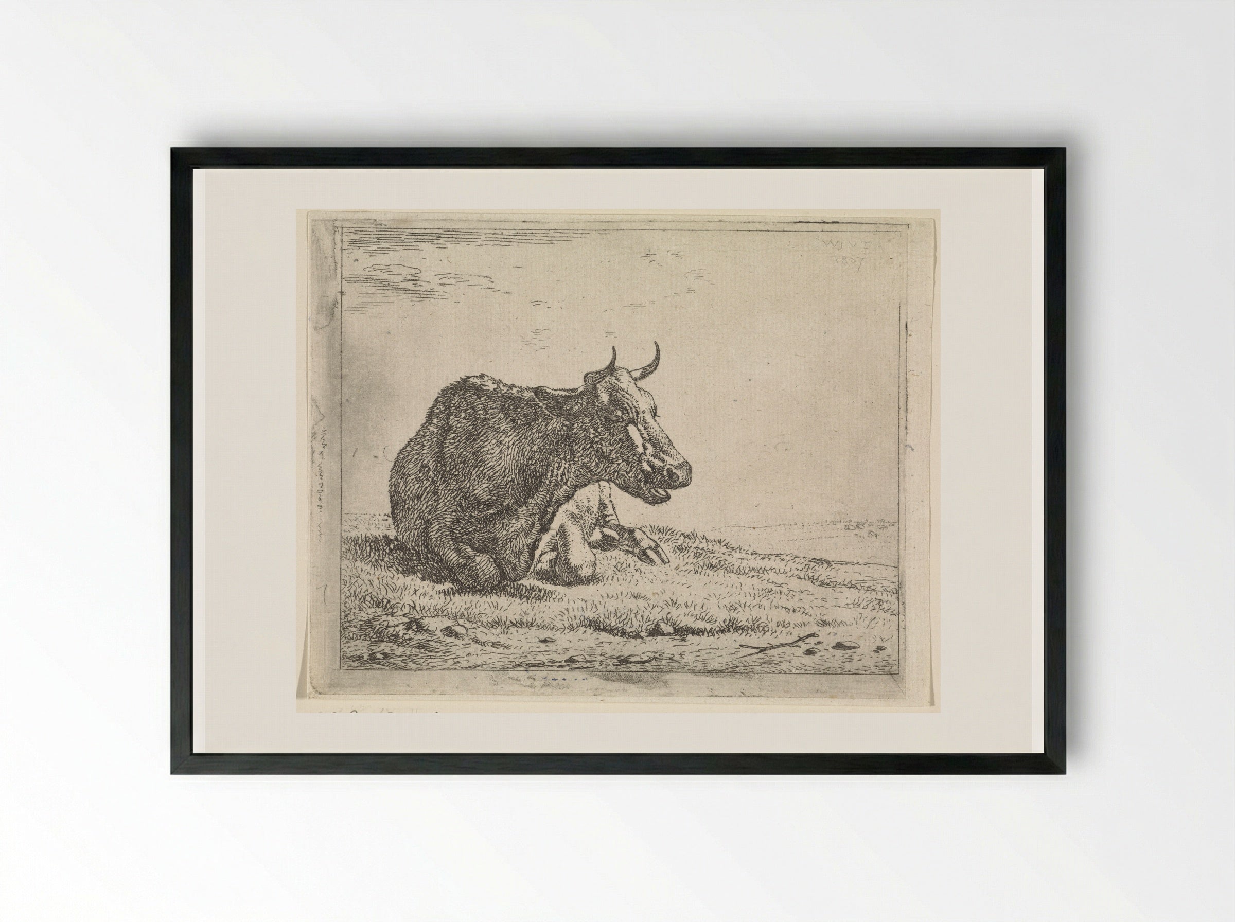 Liggende koe (Recumbent Cow) - Wouter Johannes van Troostwijk - Framed Print Black