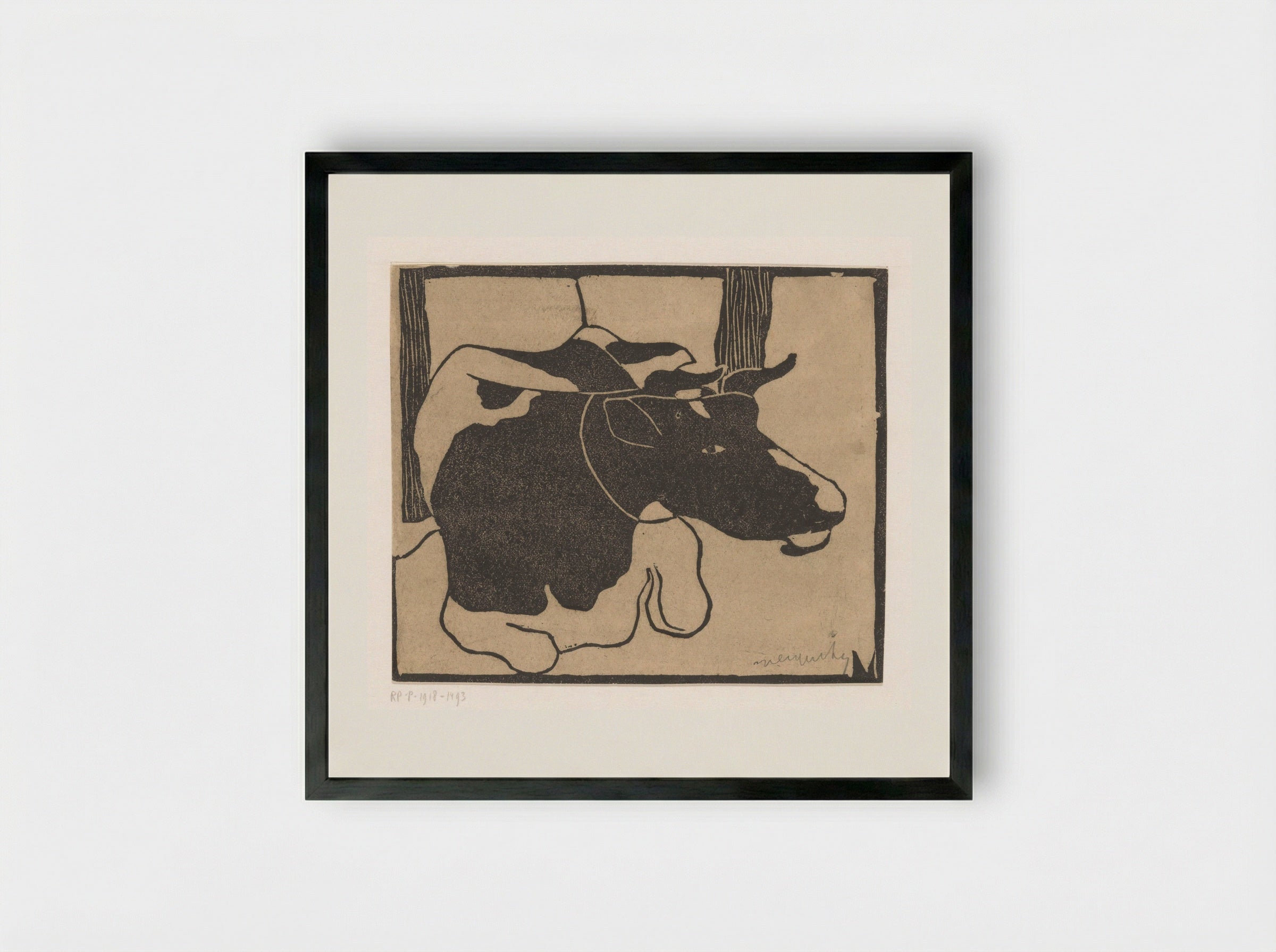 Liggende koe (Recumbent Cow) - Samuel Jessurun de Mesquita - Framed Print Black