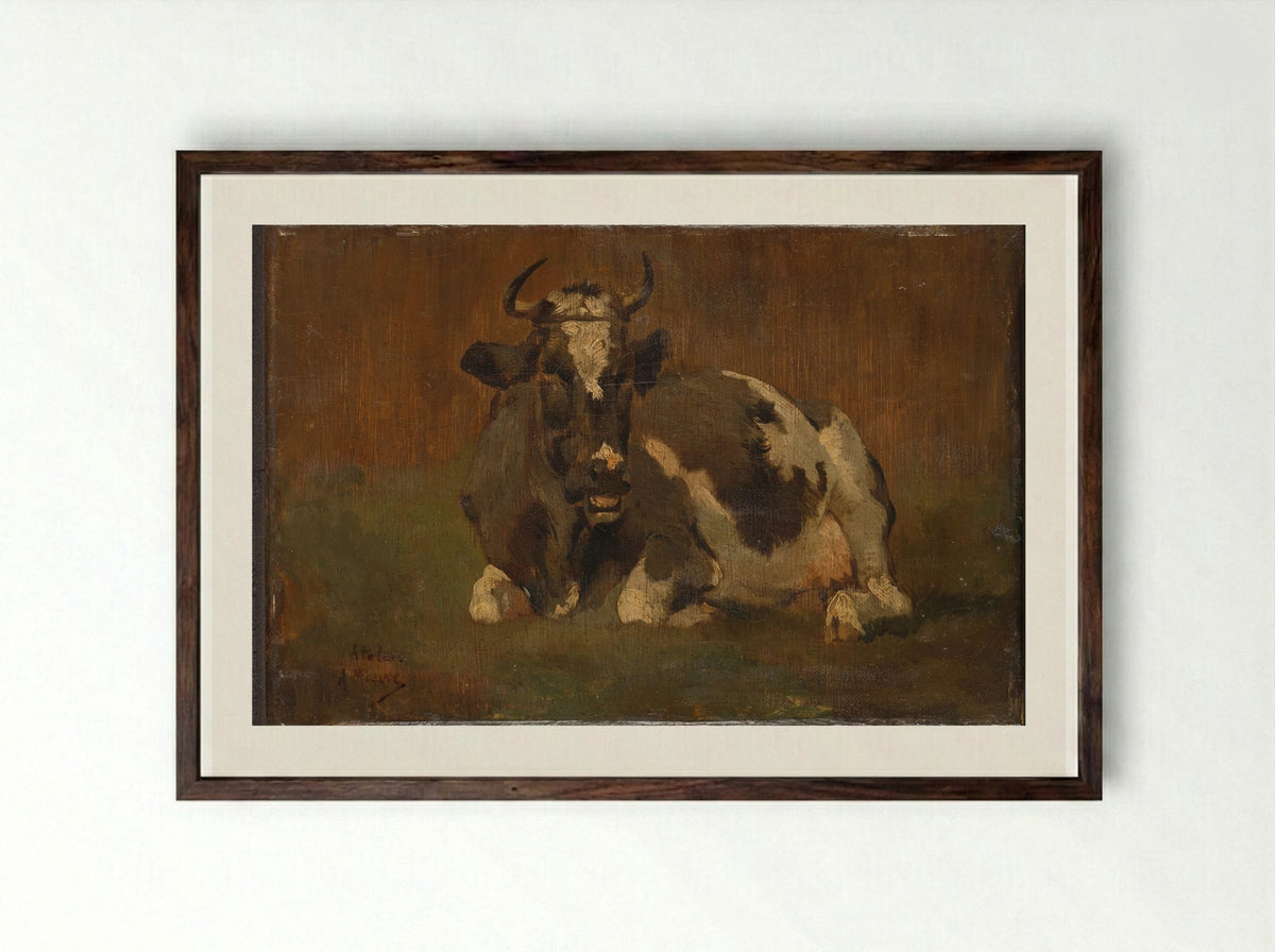 Liggende koe (Recumbent Cow) - Anton Mauve - Framed Print Dark Wood