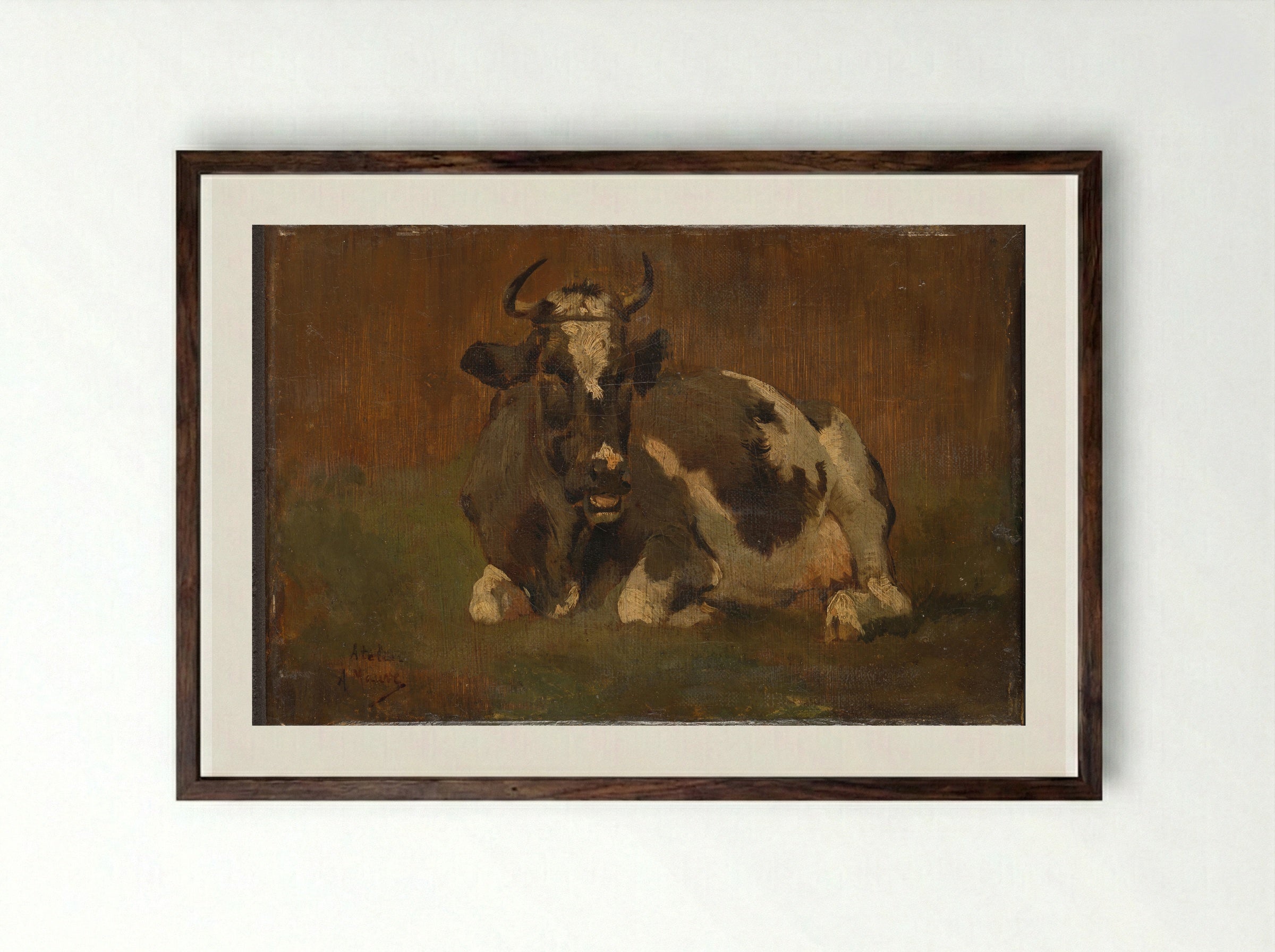 Liggende koe (Recumbent Cow) - Anton Mauve - Framed Print Dark Wood