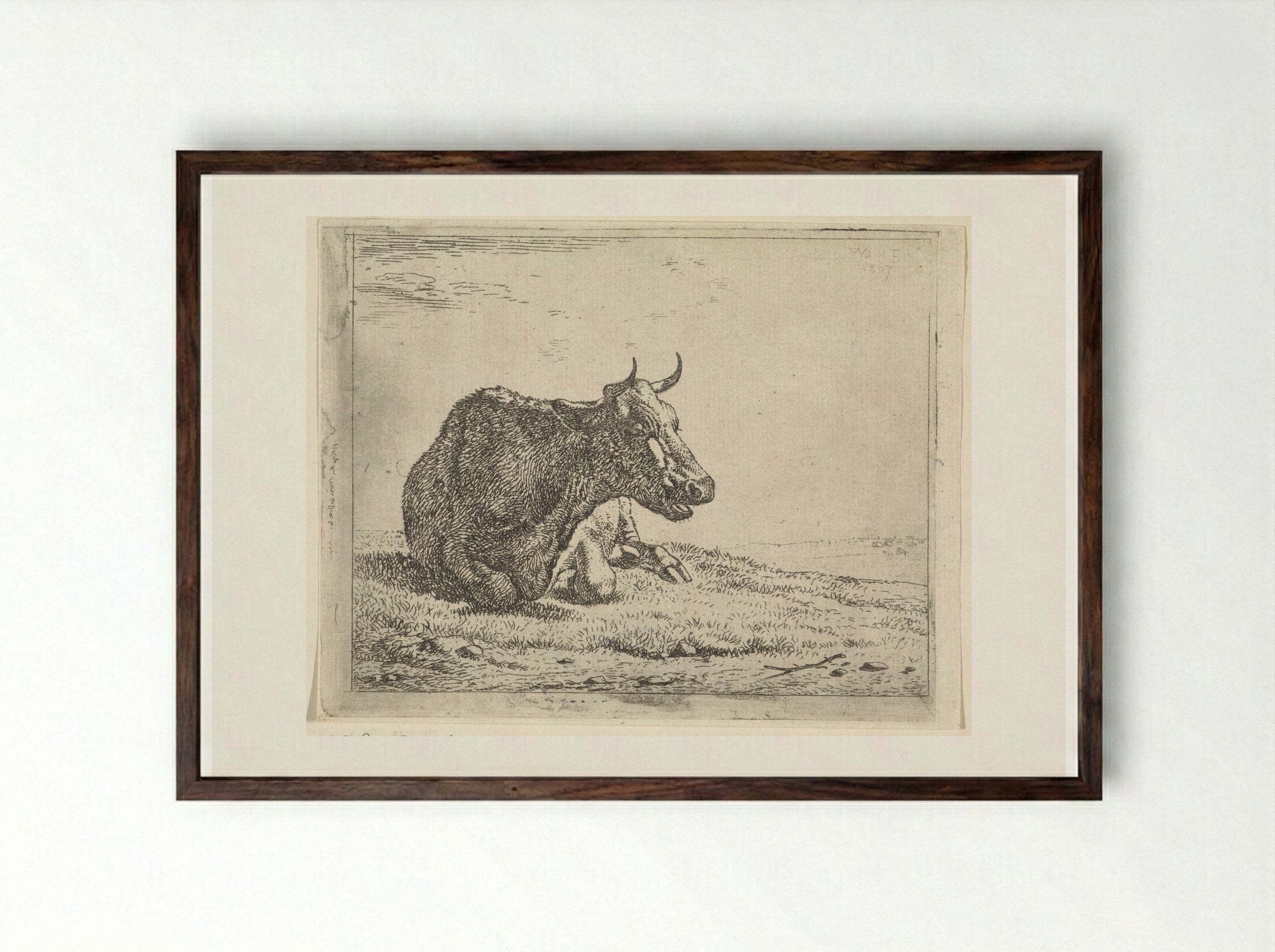 Liggende koe (Recumbent Cow) - Wouter Johannes van Troostwijk - Framed Print Dark Wood