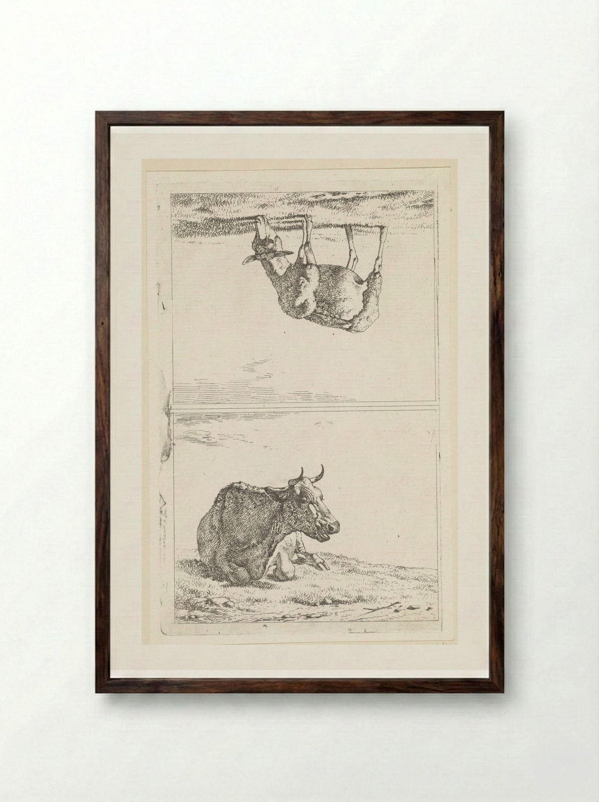 Liggende koe / Grazend schaap naar rechts - Wouter Johannes van Troostwijk - Framed Print Dark Wood
