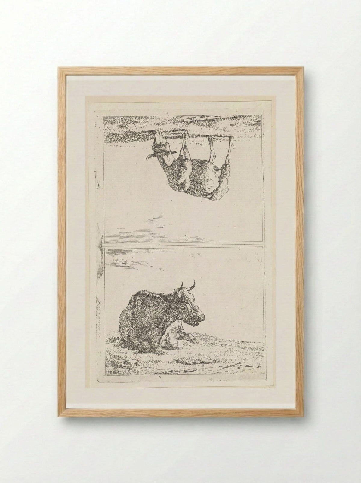 Liggende koe / Grazend schaap naar rechts - Wouter Johannes van Troostwijk - Framed Print Wood