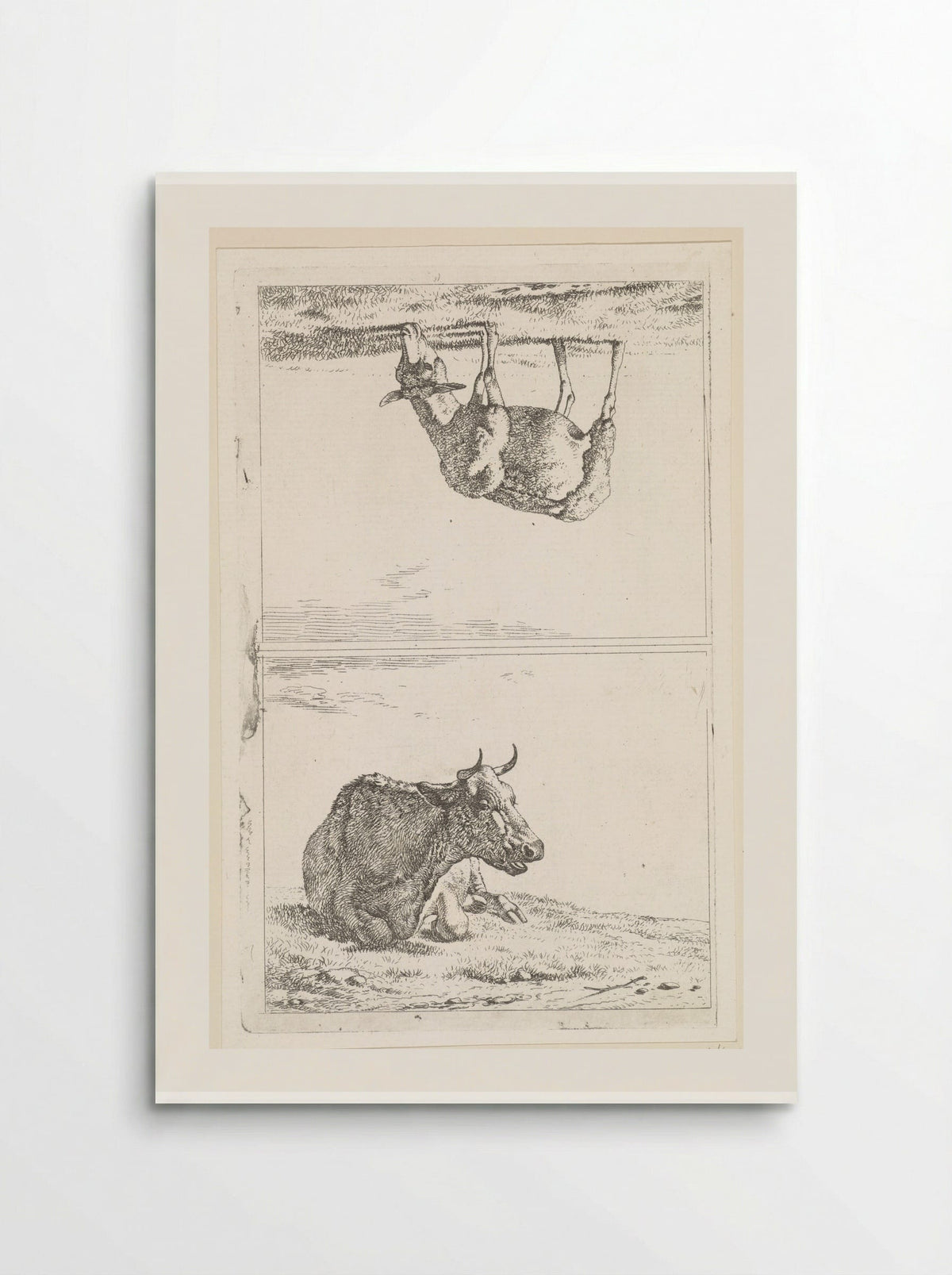 Liggende koe / Grazend schaap naar rechts - Wouter Johannes van Troostwijk - Poster