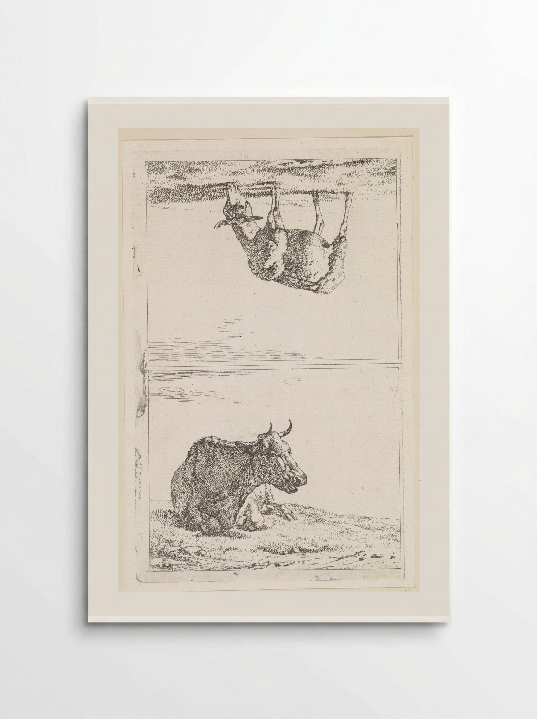 Liggende koe / Grazend schaap naar rechts - Wouter Johannes van Troostwijk - Poster