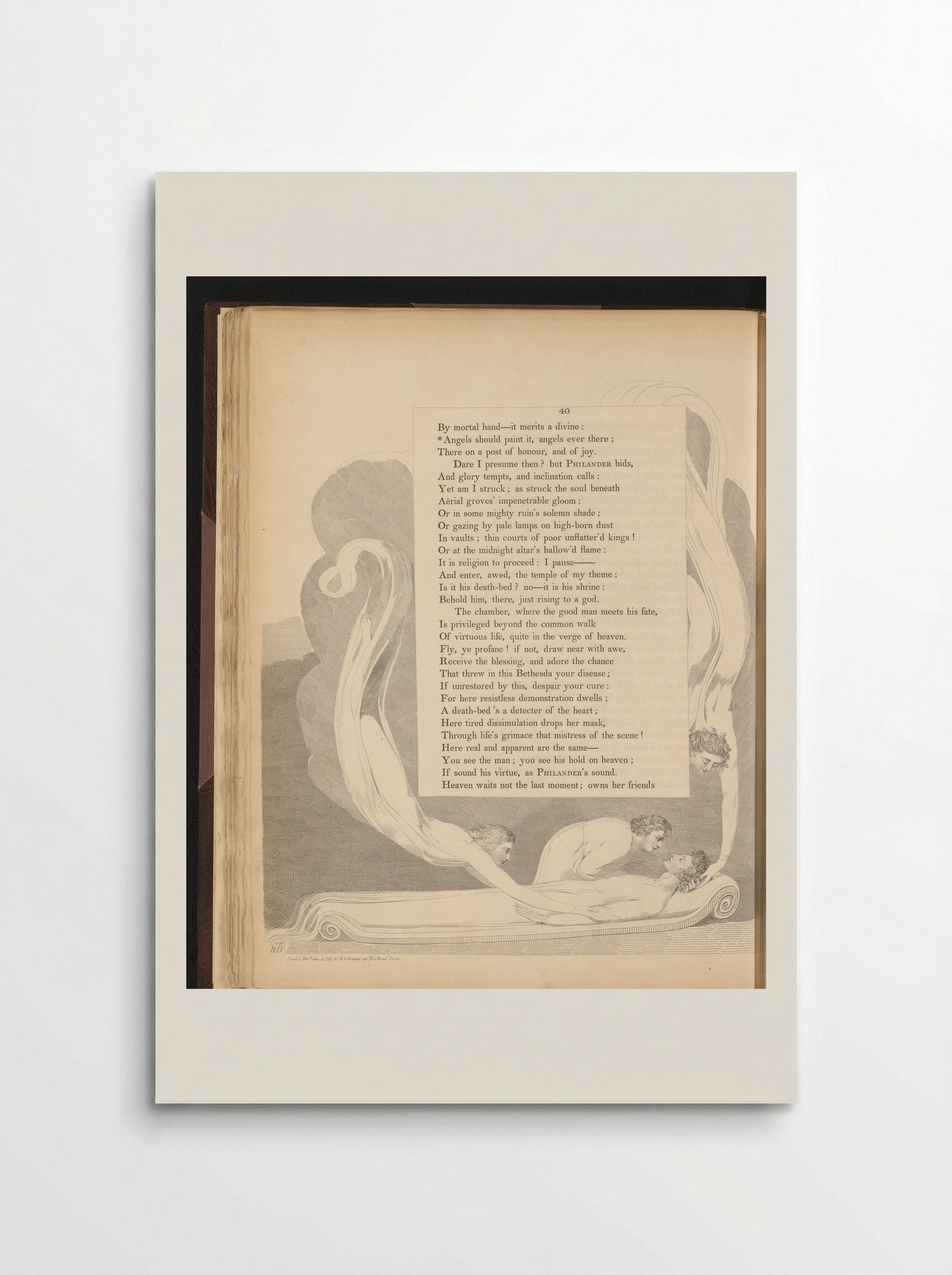 Liggende man omringd door drie vliegende figuren - William Blake - Poster