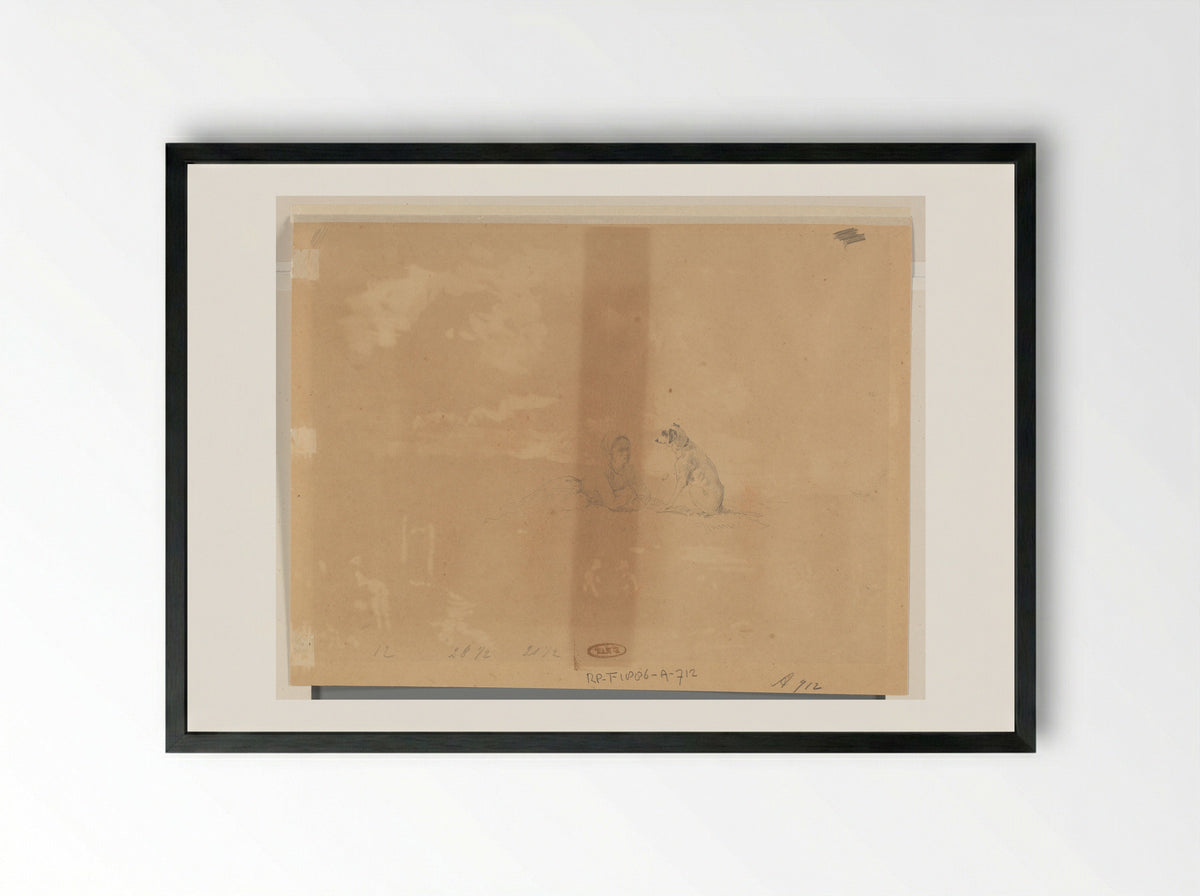 Liggende vrouw en hond - Jacques Raymond Brascassat - Framed Print Black