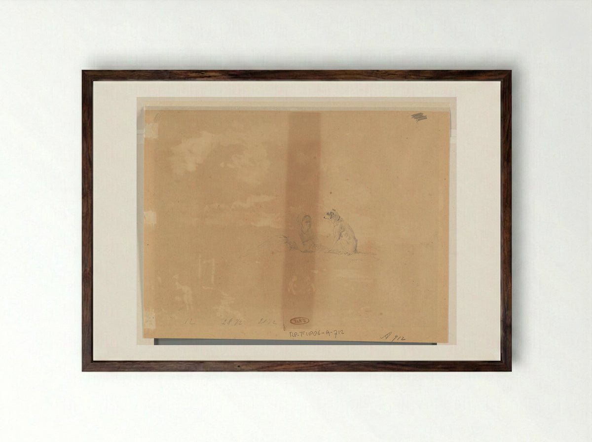 Liggende vrouw en hond - Jacques Raymond Brascassat - Framed Print Dark Wood