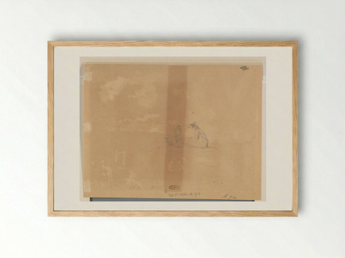 Liggende vrouw en hond - Jacques Raymond Brascassat - Framed Print Wood