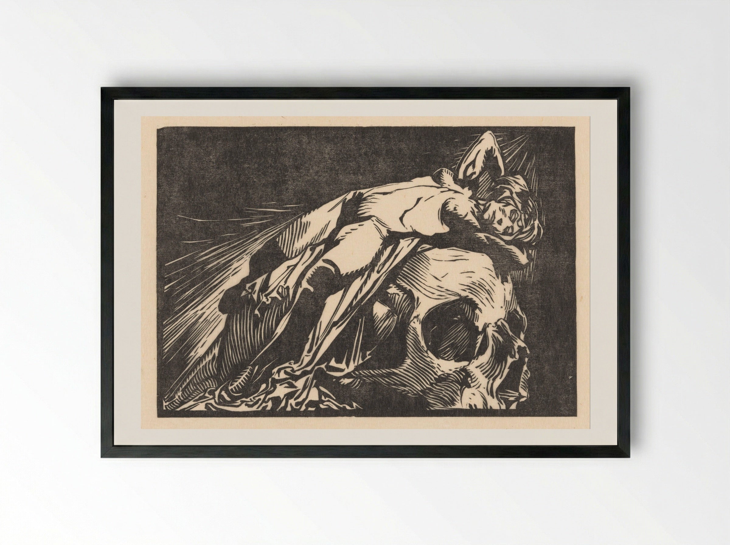 Liggende vrouw op doodskop - Johannes Josephus Aarts - Framed Print Black