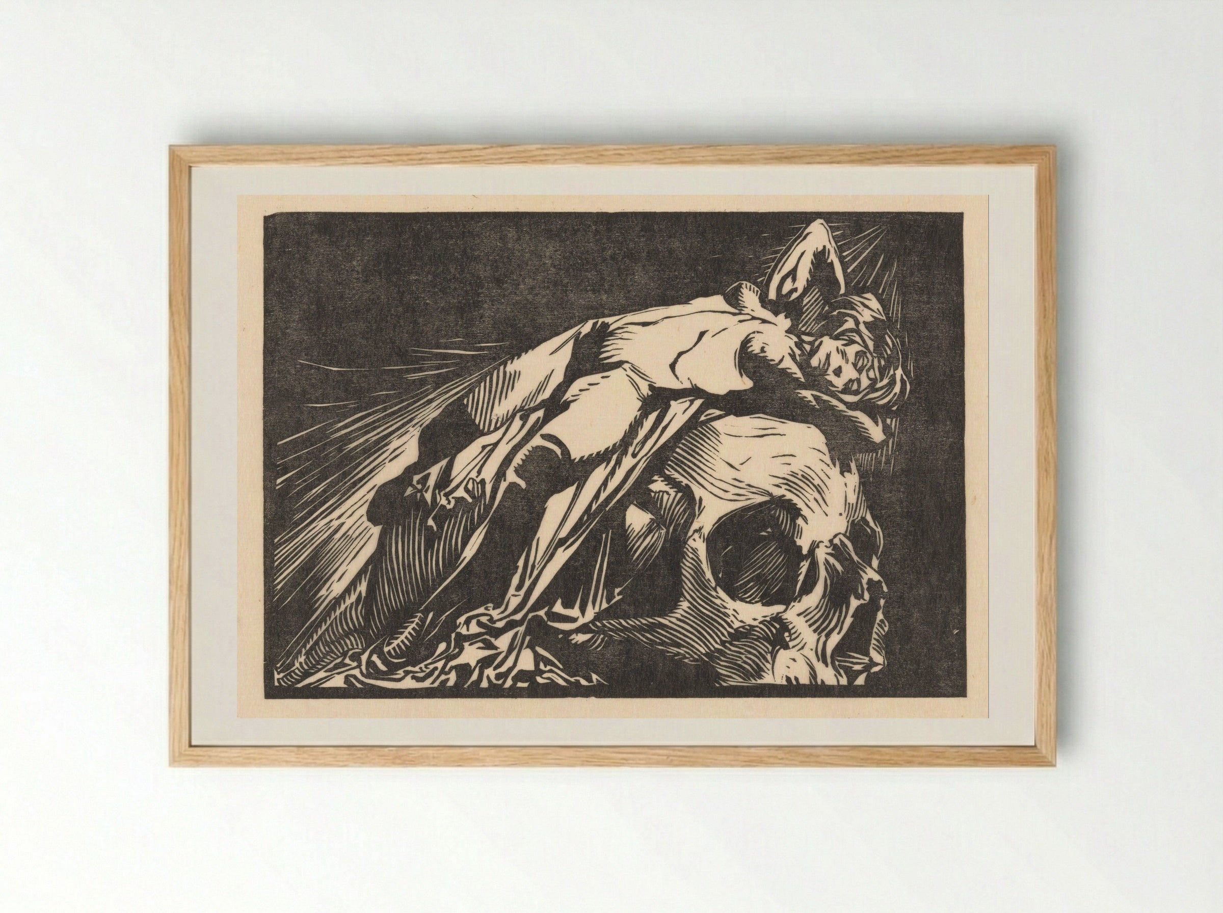 Liggende vrouw op doodskop - Johannes Josephus Aarts - Framed Print Wood