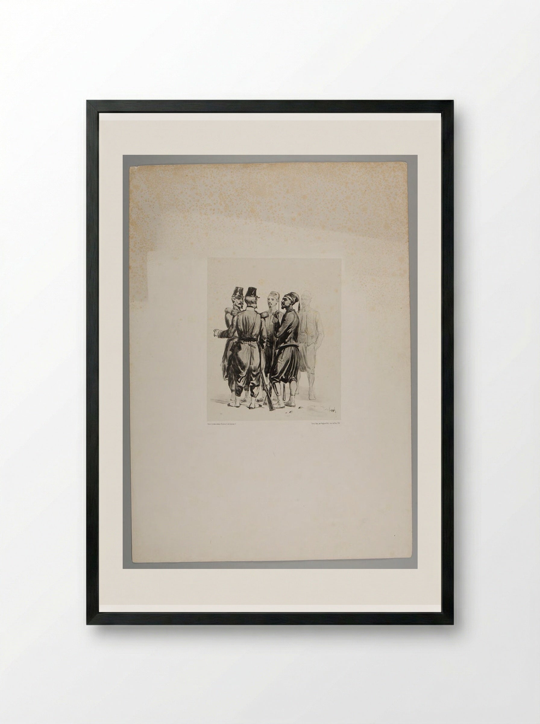 Light Infantry Soldiers and Turks - Denis-Auguste-Marie Raffet - Framed Print Black