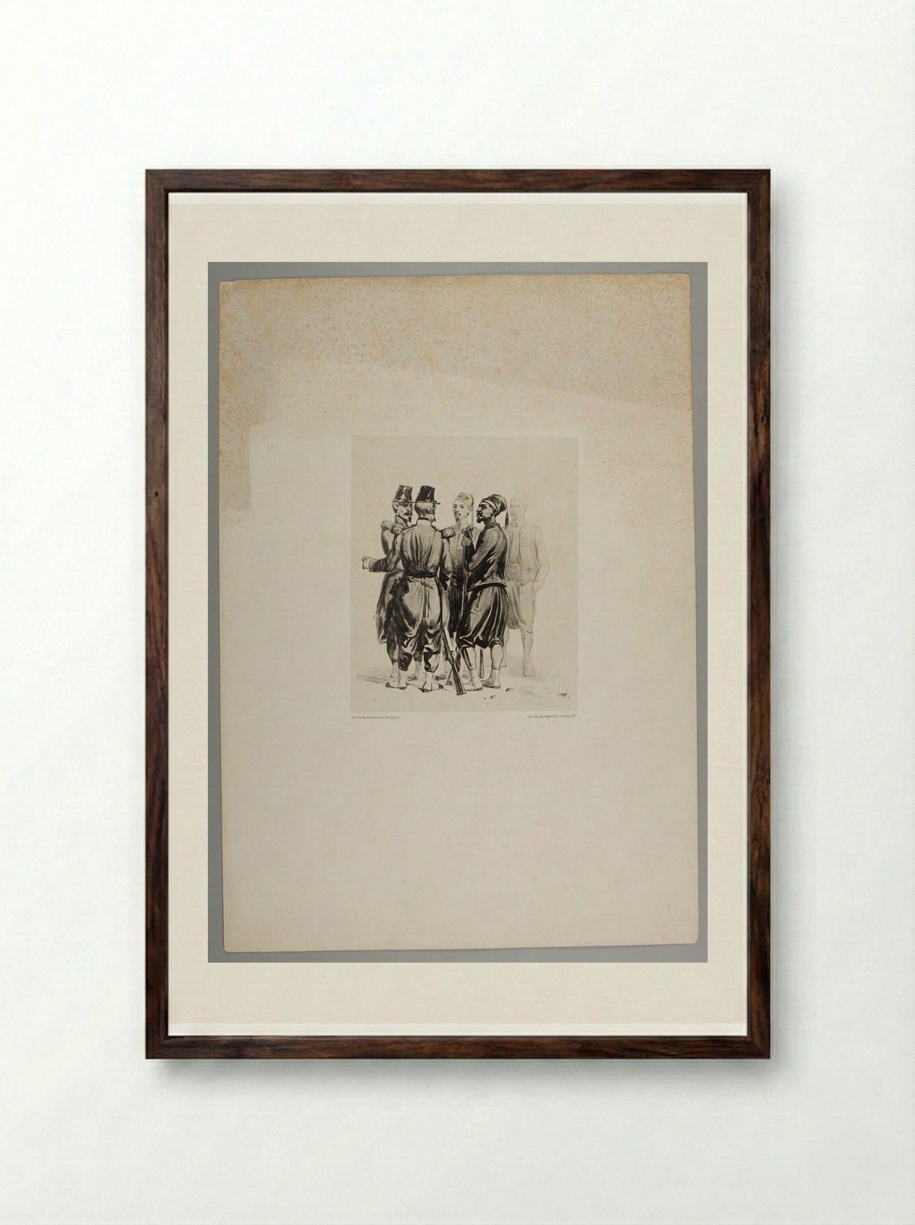 Light Infantry Soldiers and Turks - Denis-Auguste-Marie Raffet - Framed Print Dark Wood