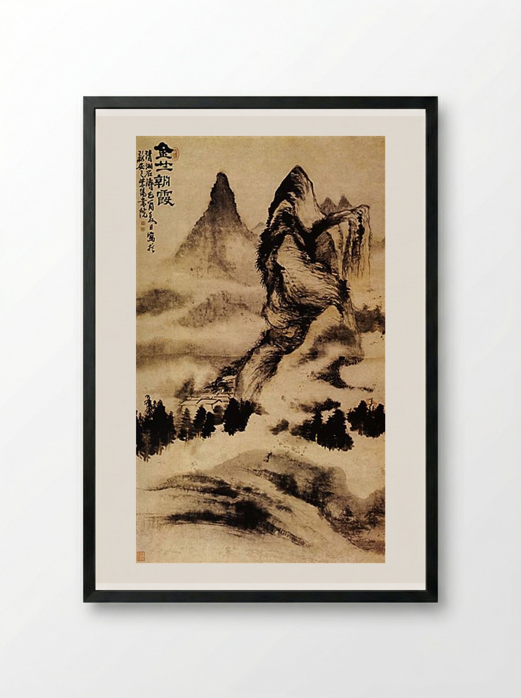 Light of Dawn on the Monastery - Shitao - Framed Print Black