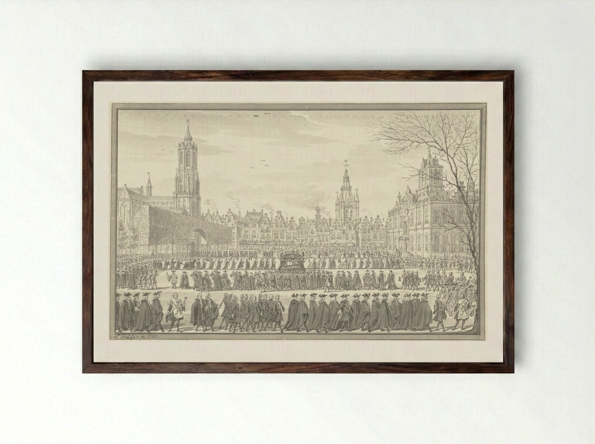 Lijkstatie van prins Willem IV te Delft, 4 februari 1752 - Simon Fokke - Framed Print Dark Wood