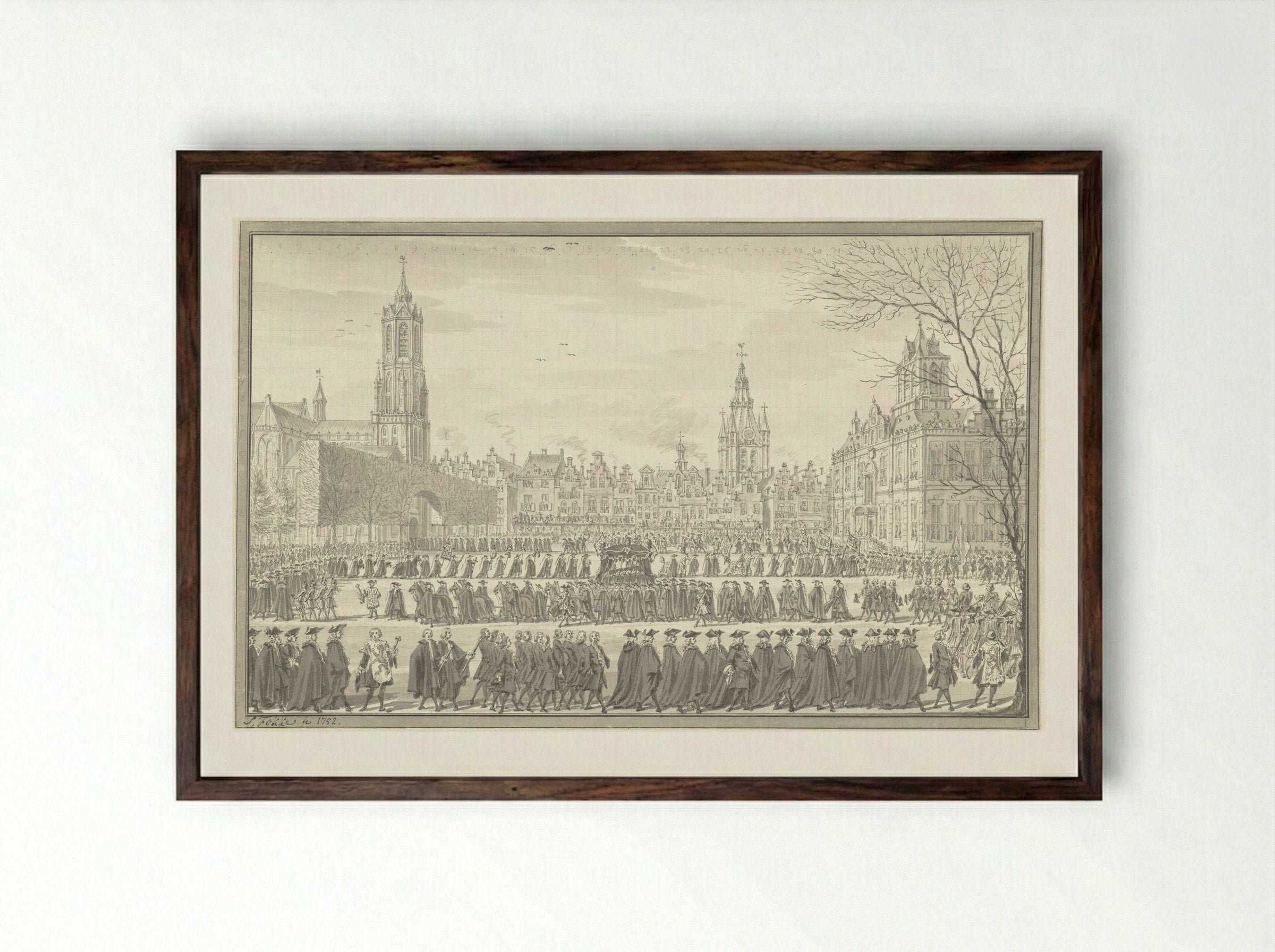 Lijkstatie van prins Willem IV te Delft, 4 februari 1752 - Simon Fokke - Framed Print Dark Wood